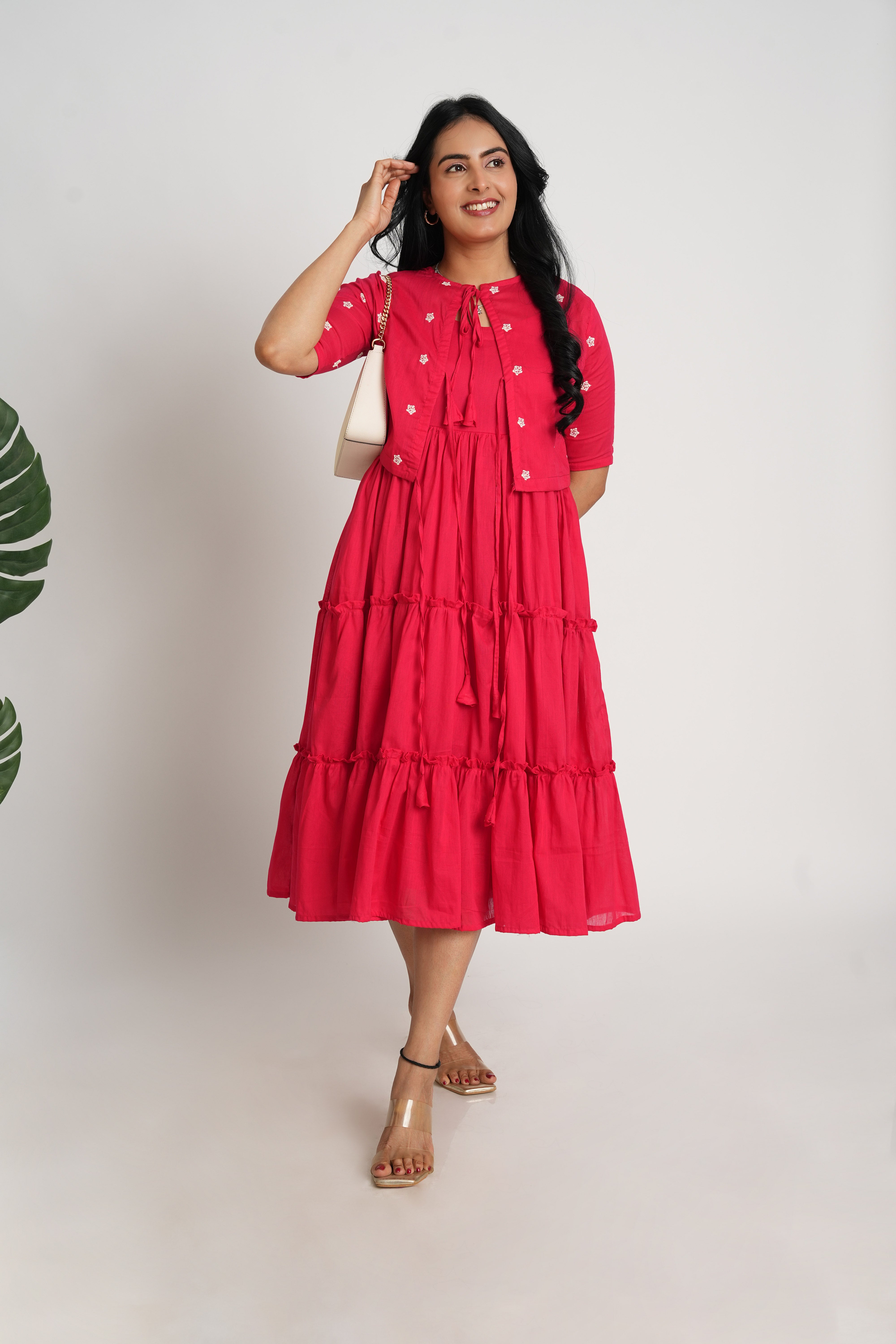 Red Mul Cotton Shrug Dress