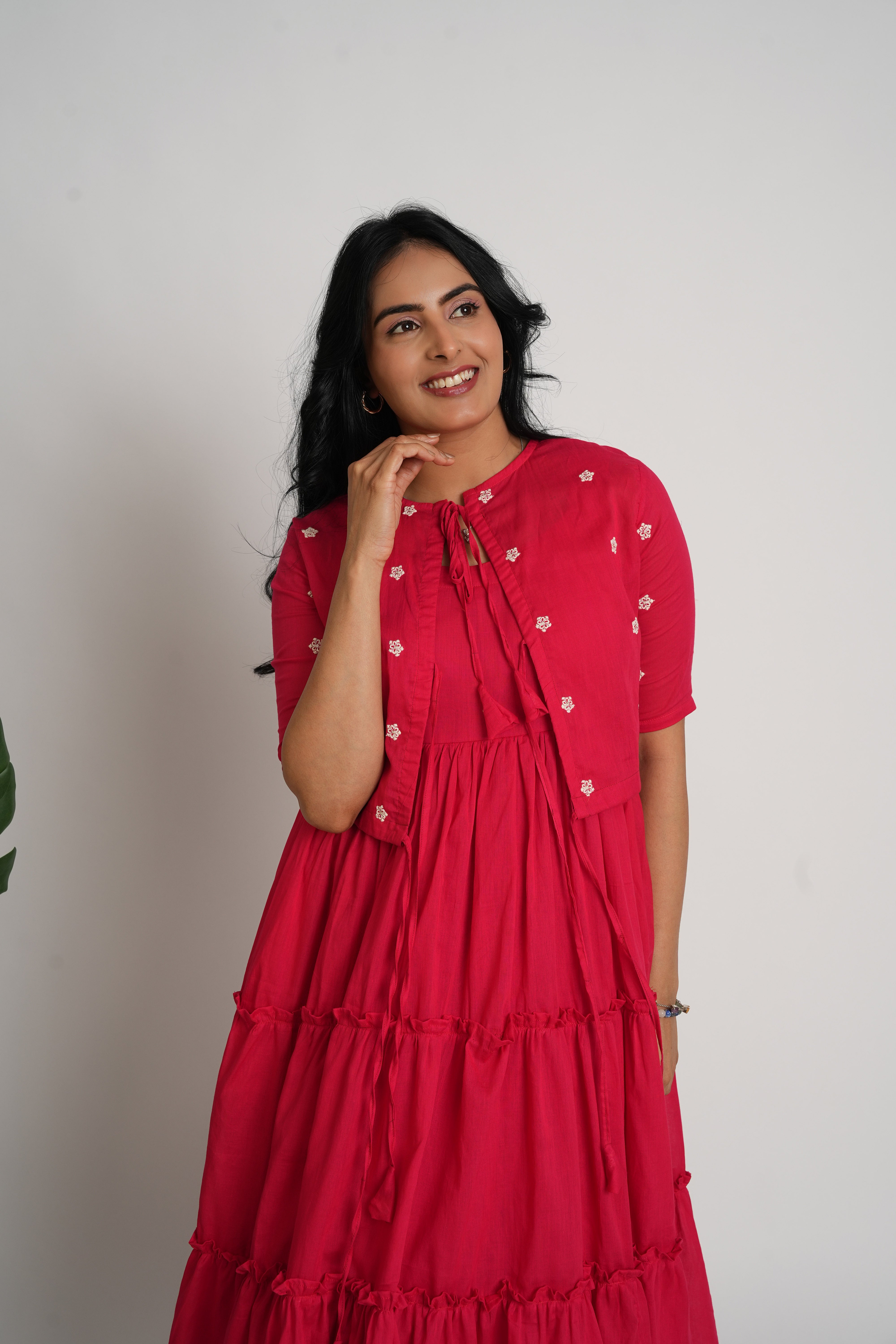 Red Mul Cotton Shrug Dress