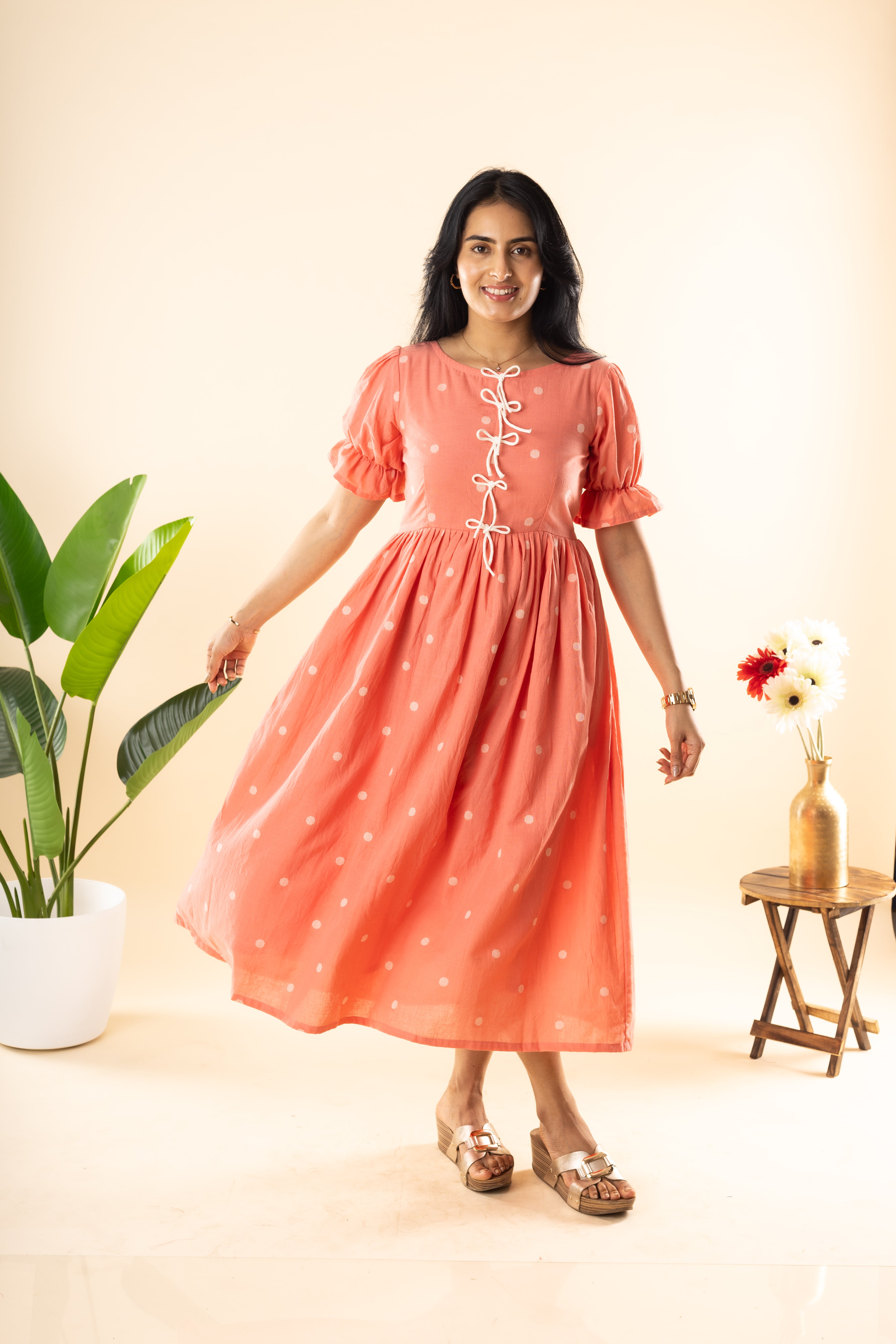 Berry Girl - Orange Handloom Cotton Dress