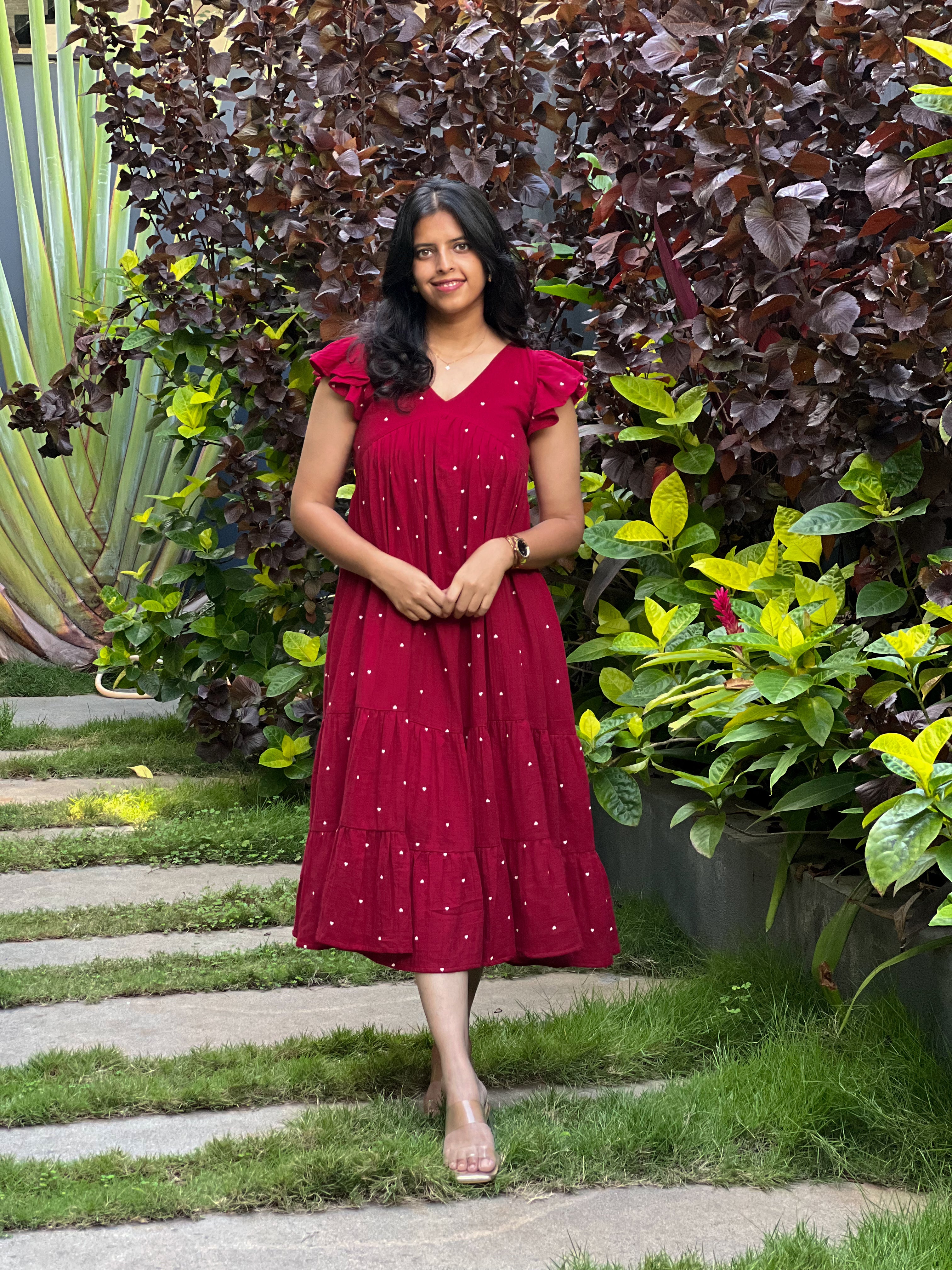 Angelisa(Nursing) - Red Muslin Cotton Heart Print Dress