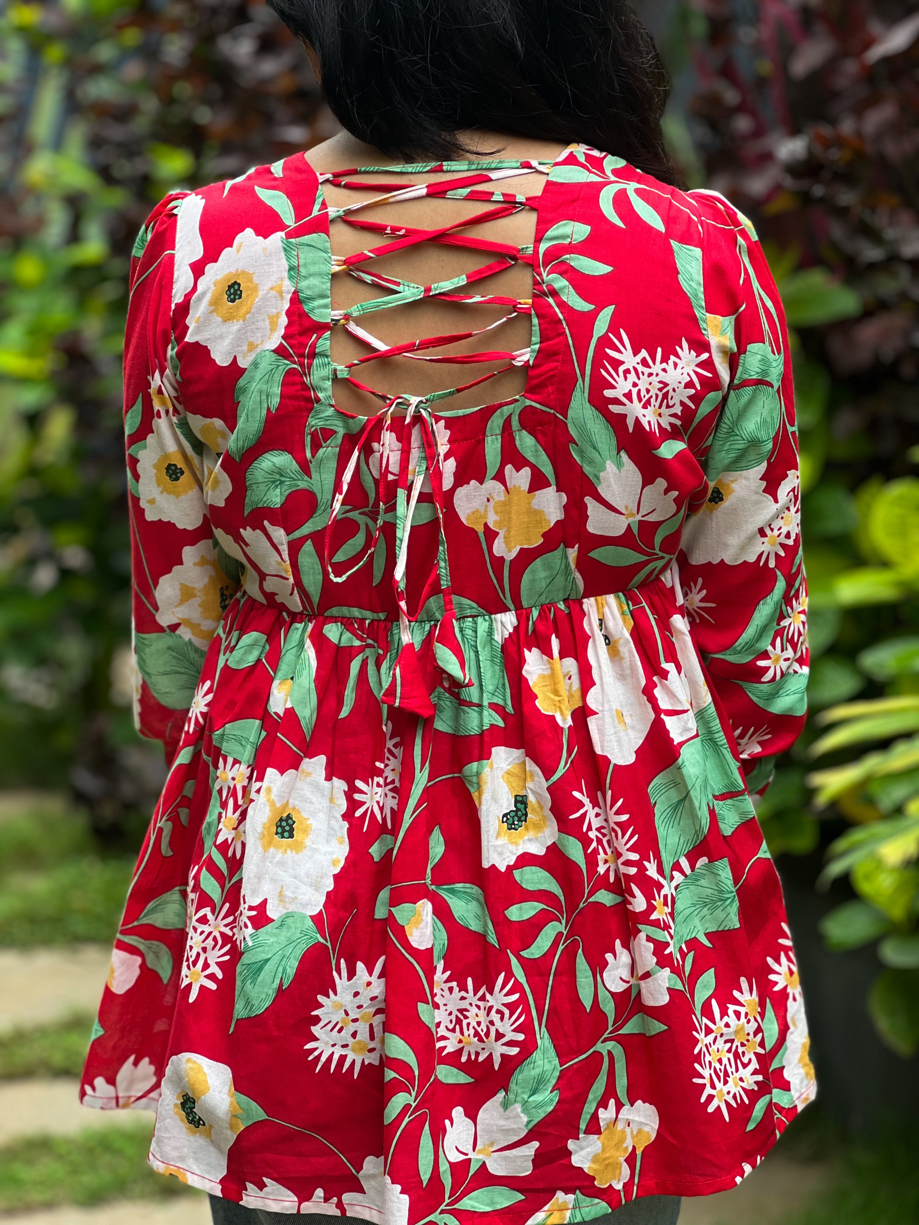 Miniver Rose - Red Cotton Floral Top