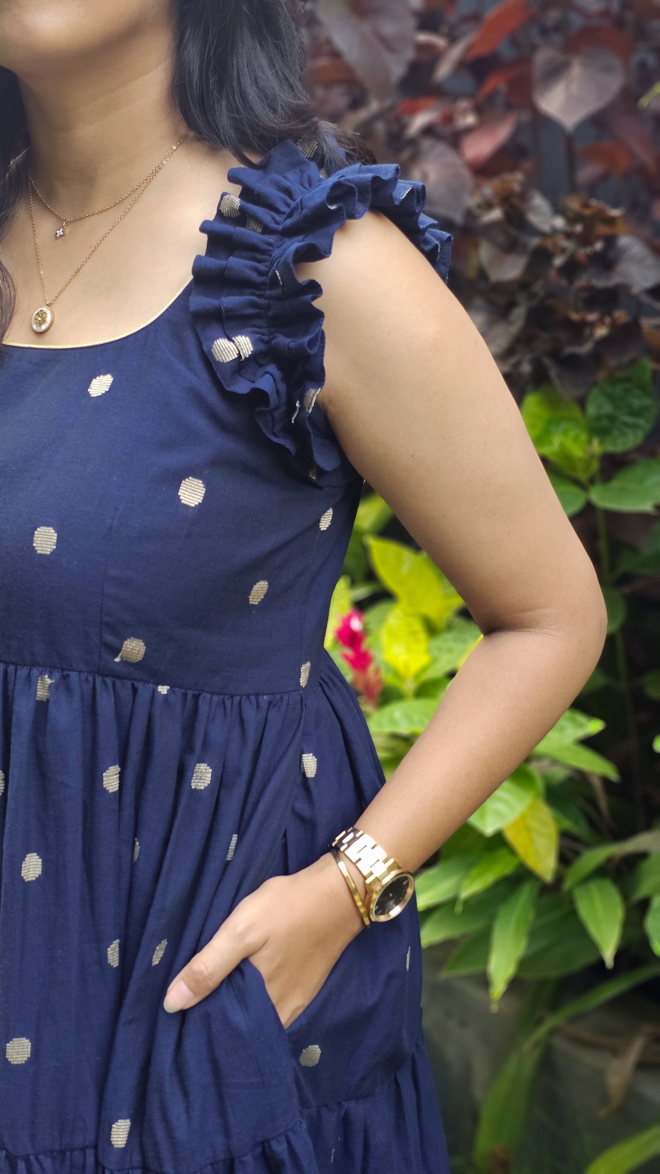 Mayavi - Blue 3-Tier Handloom Cotton Dress