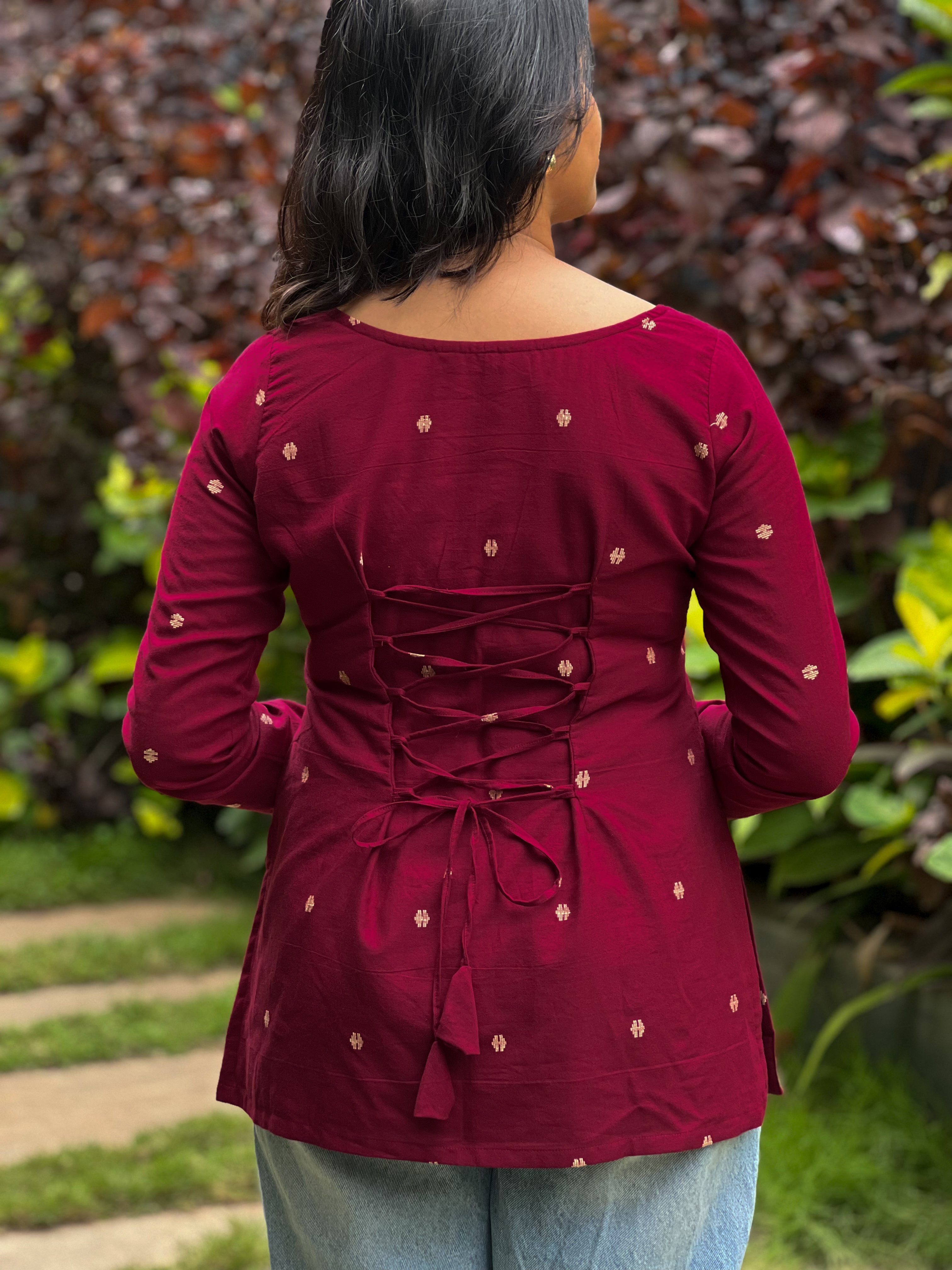Kadali - Maroon Jamdani Cotton Top