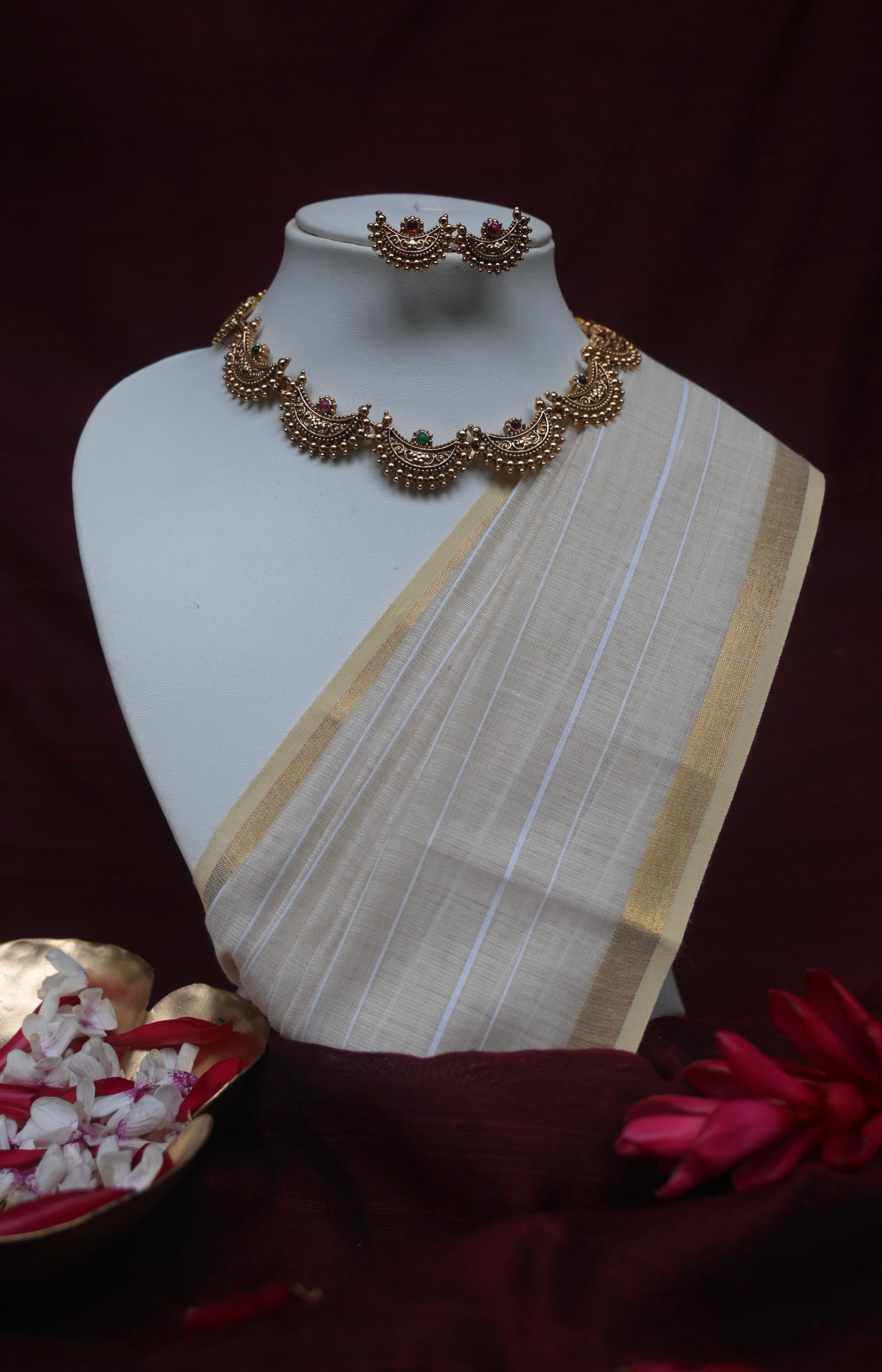 Vaidehi - Regal Antique Crescent Necklace Set