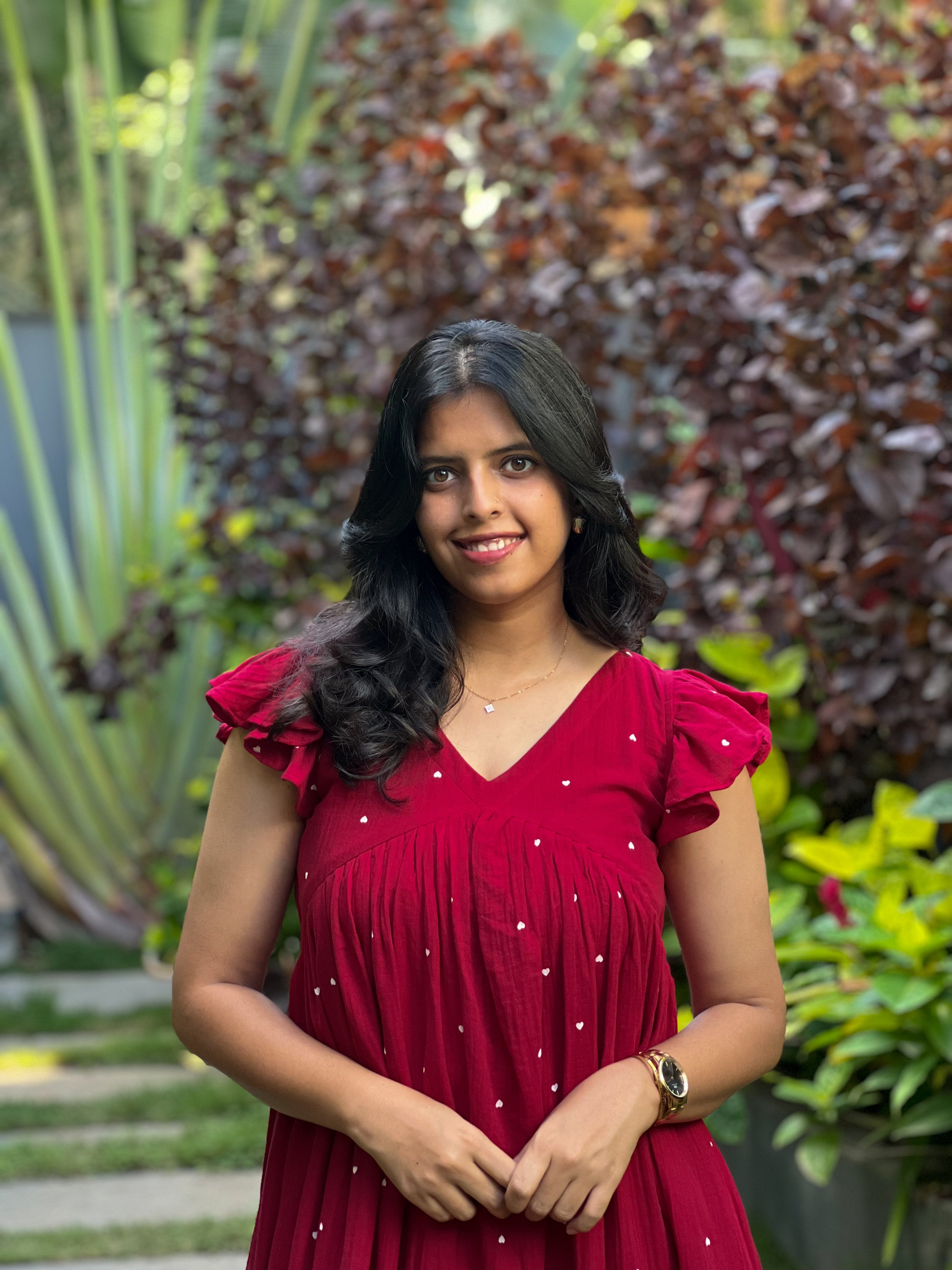 Angelisa - Red Muslin Cotton Heart Print Dress