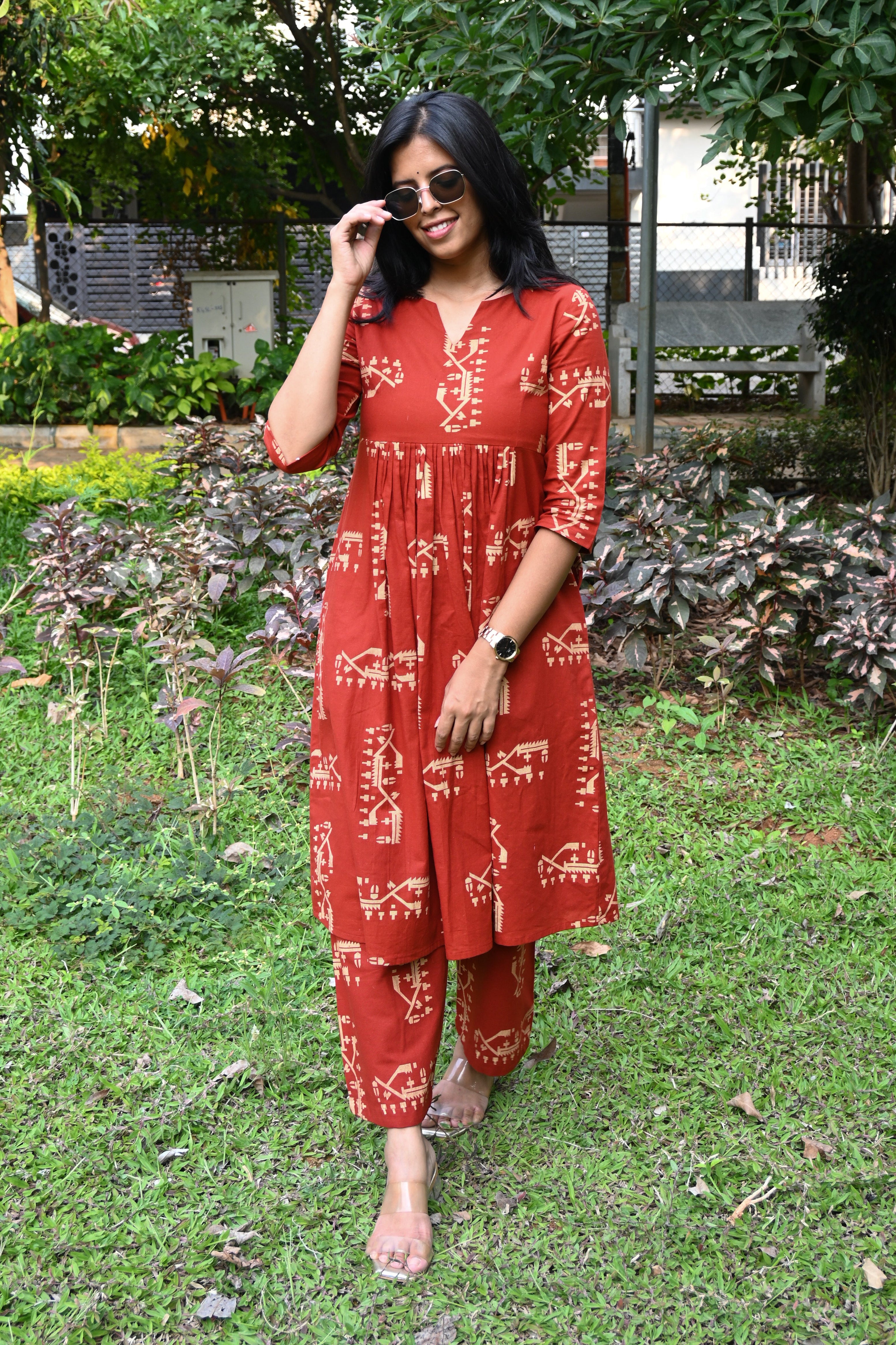 Rust Orange Flex Cotton A-Line Co-ord Set