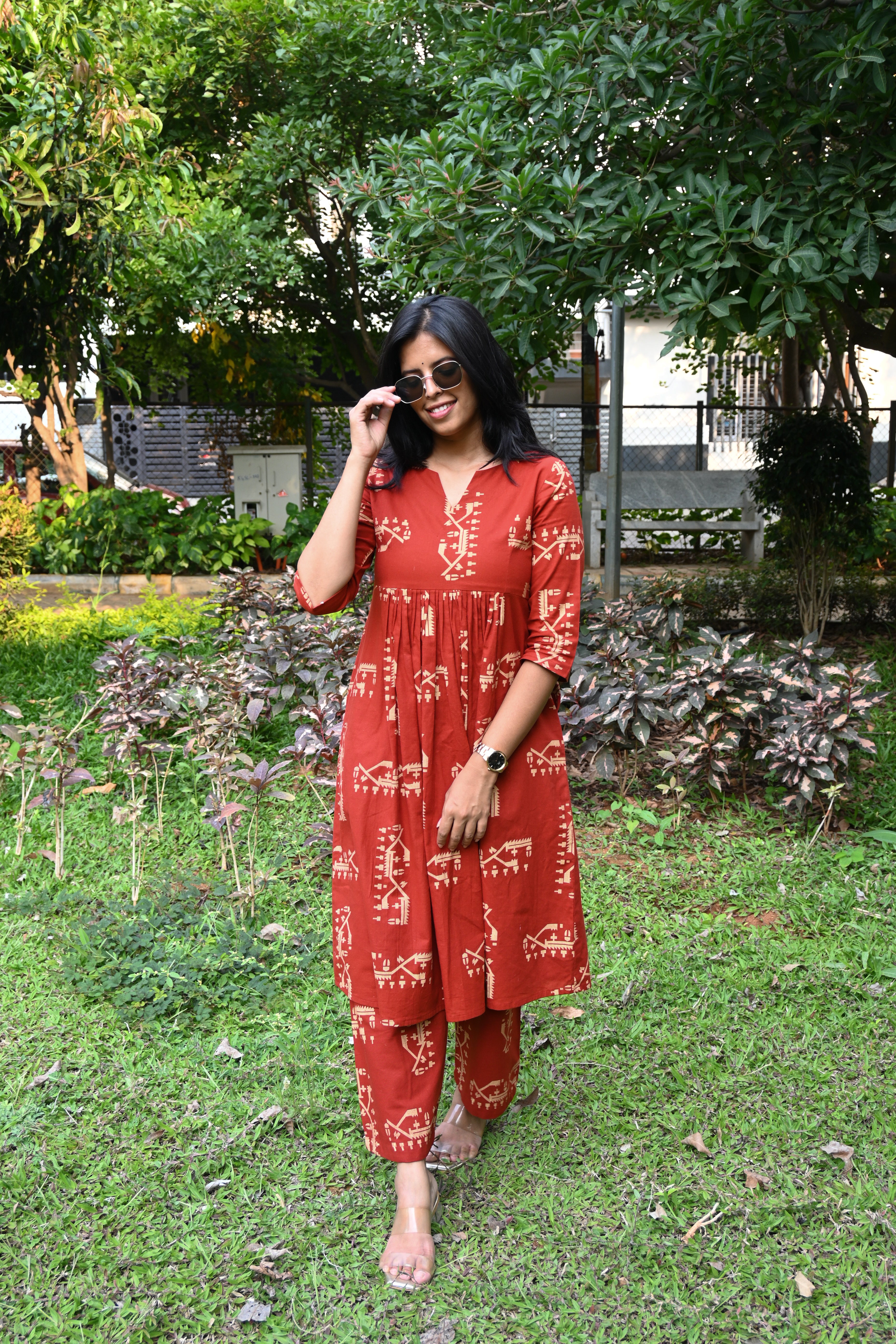 Rust Orange Flex Cotton A-Line Co-ord Set