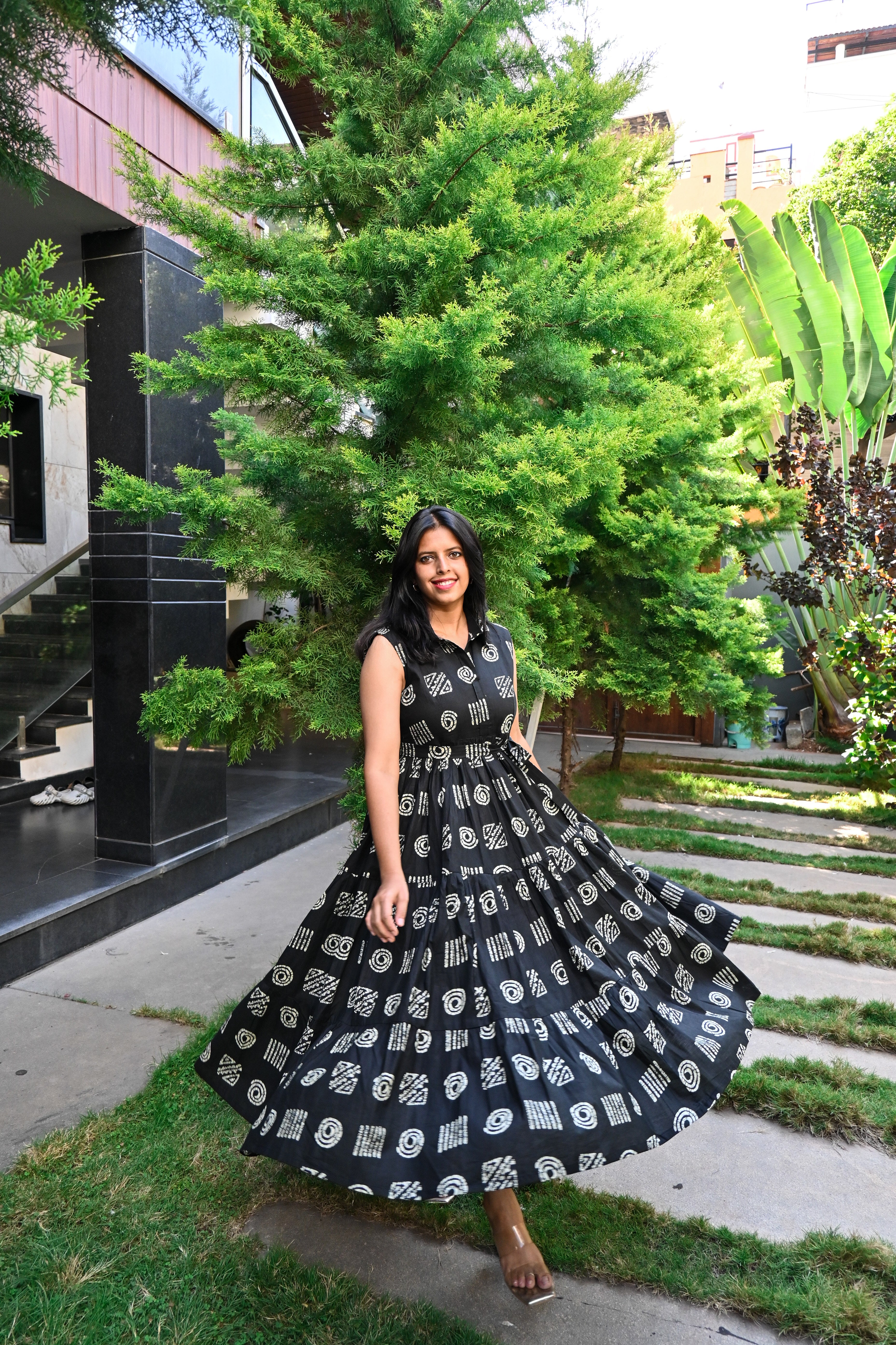 Black Soft Cotton Flared Maxi Dress