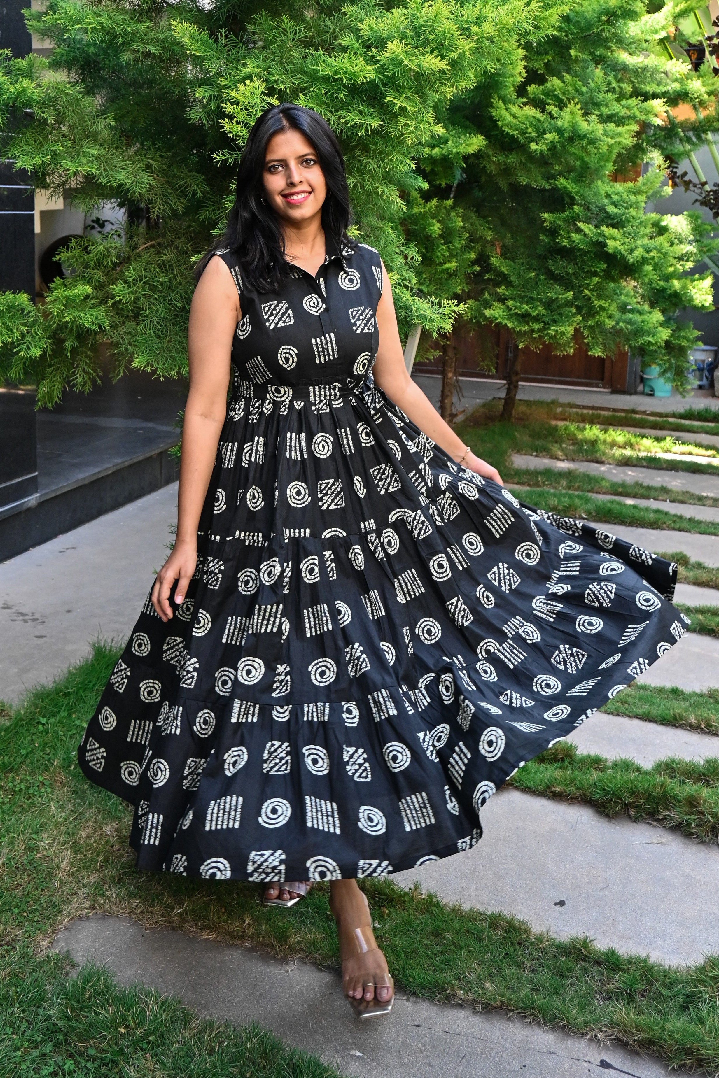 Black Soft Cotton Flared Maxi Dress