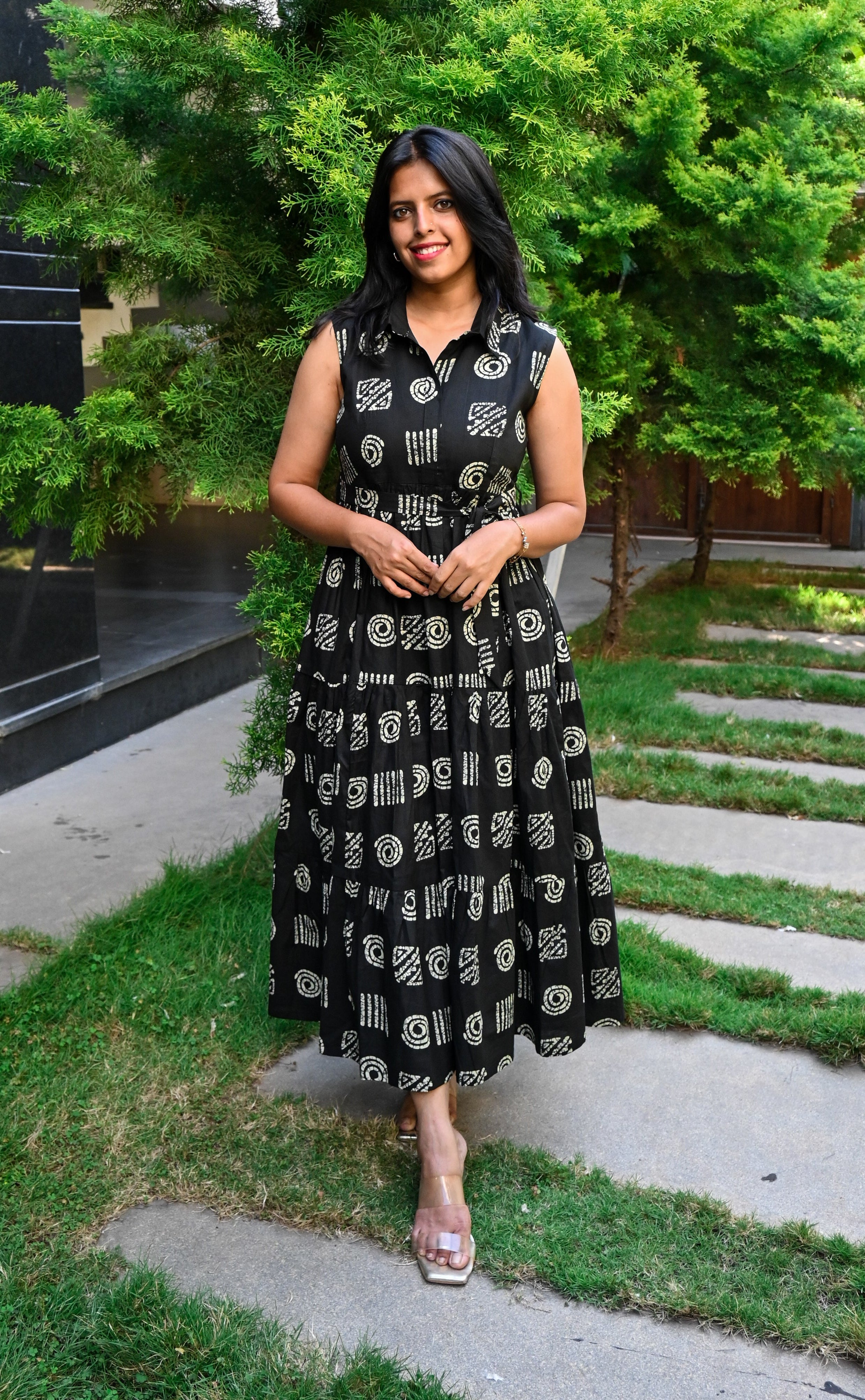 Black Soft Cotton Flared Maxi Dress