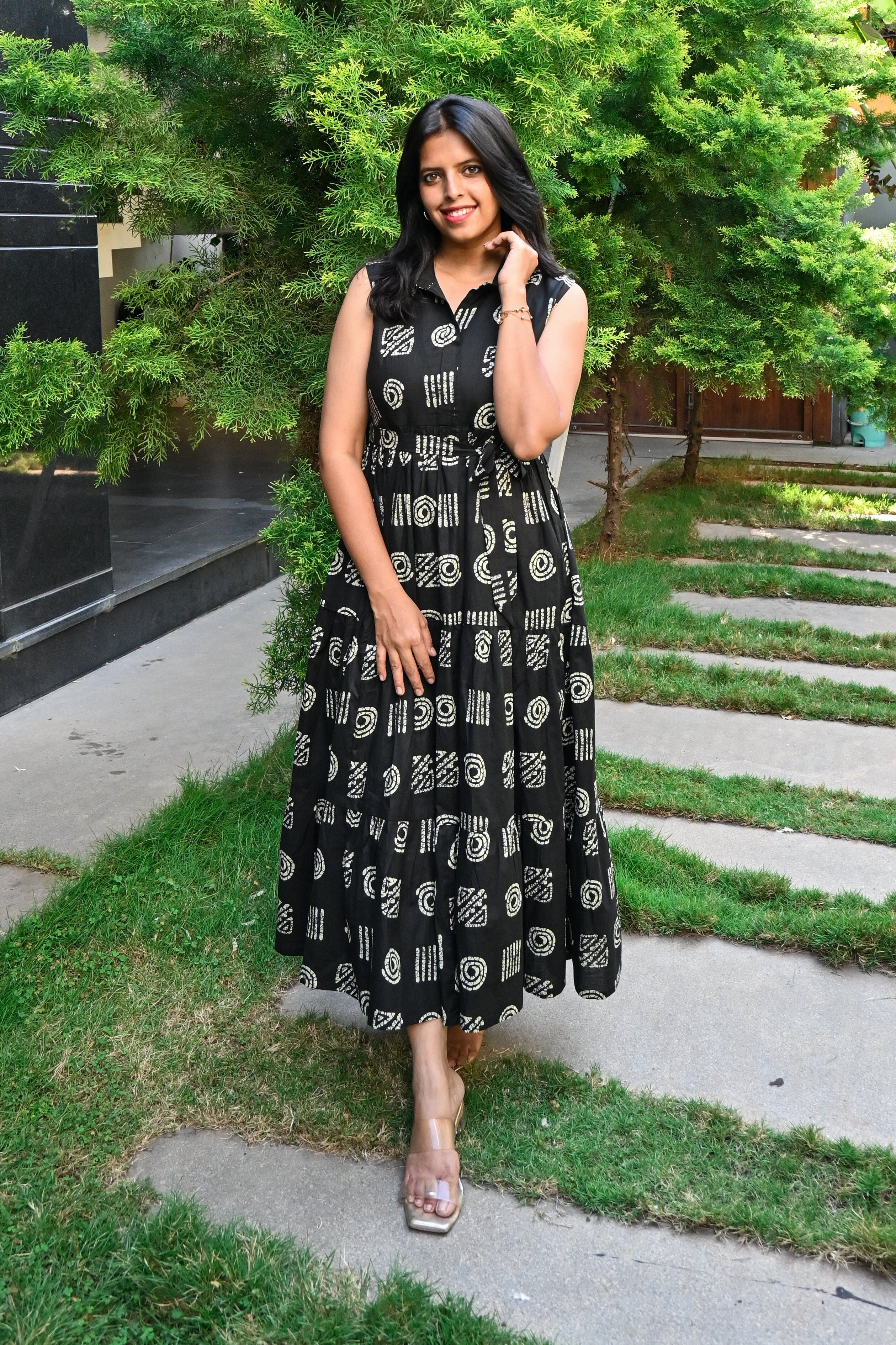 Black Soft Cotton Flared Maxi Dress