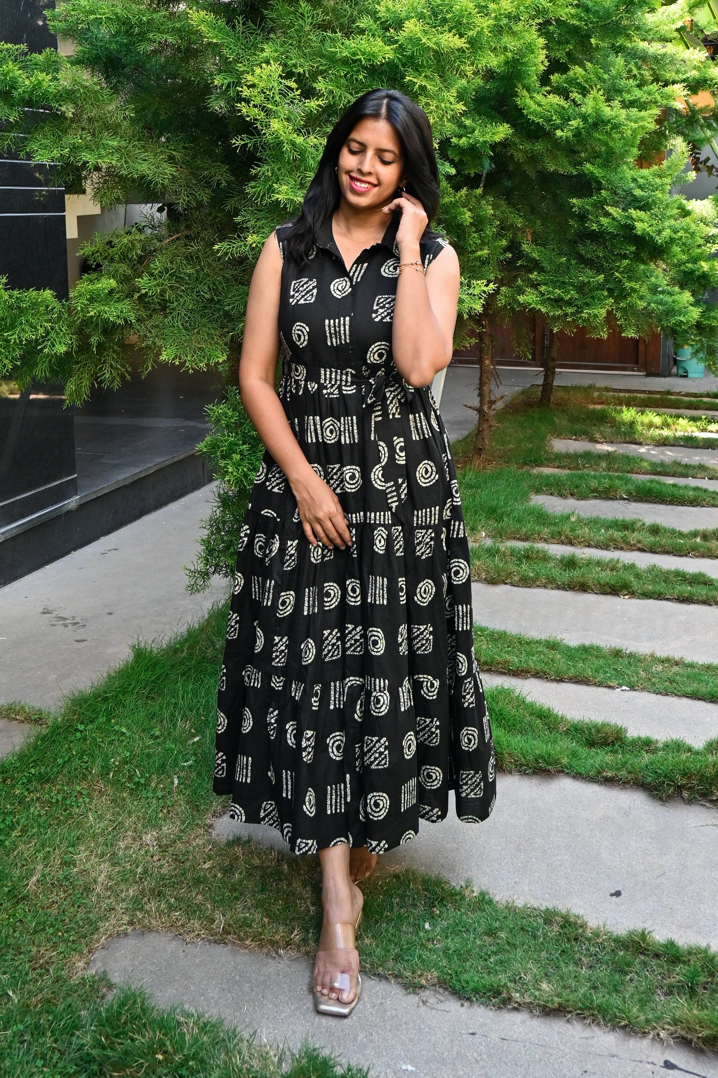 Black Soft Cotton Flared Maxi Dress