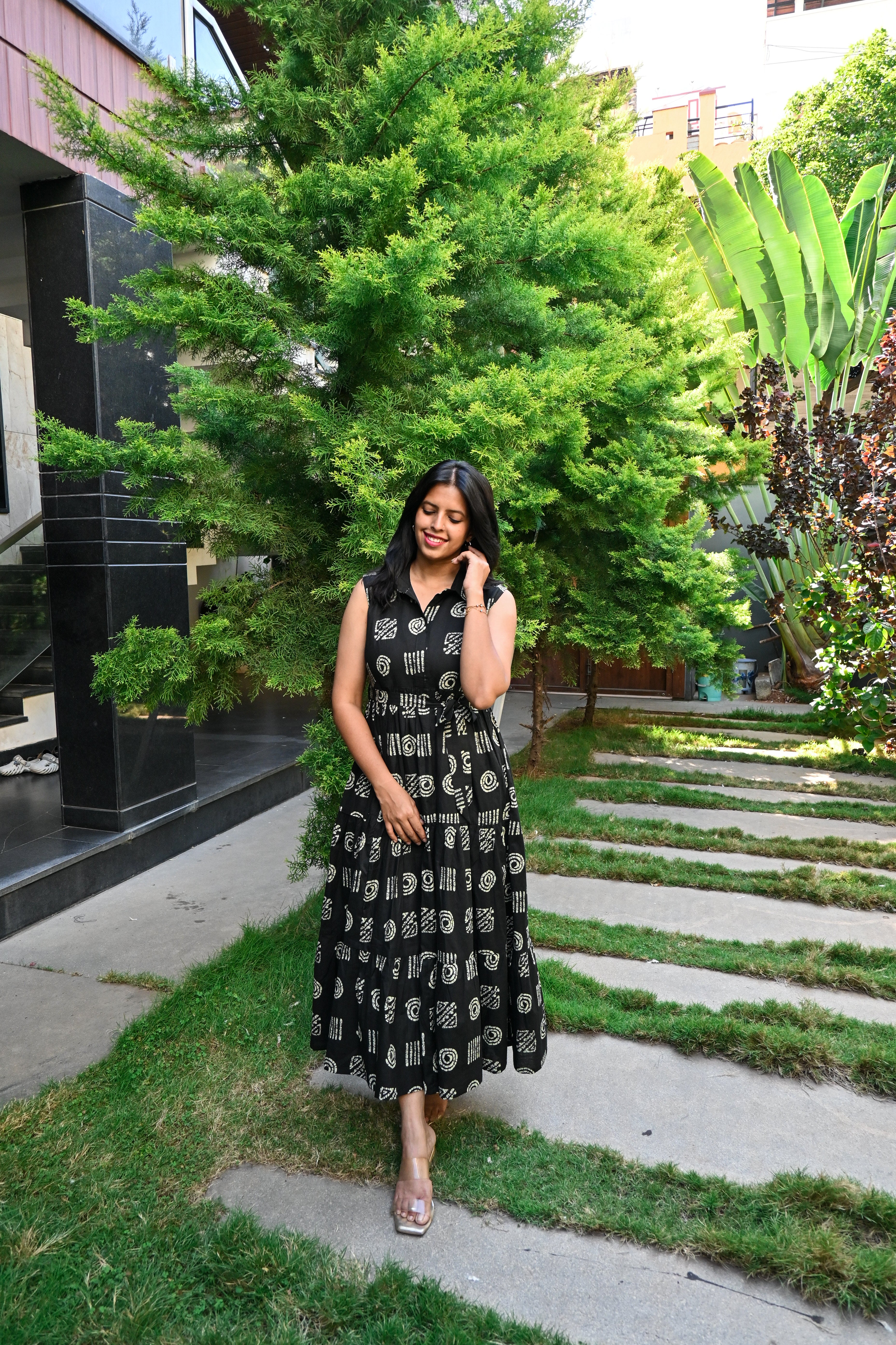 Black Soft Cotton Flared Maxi Dress