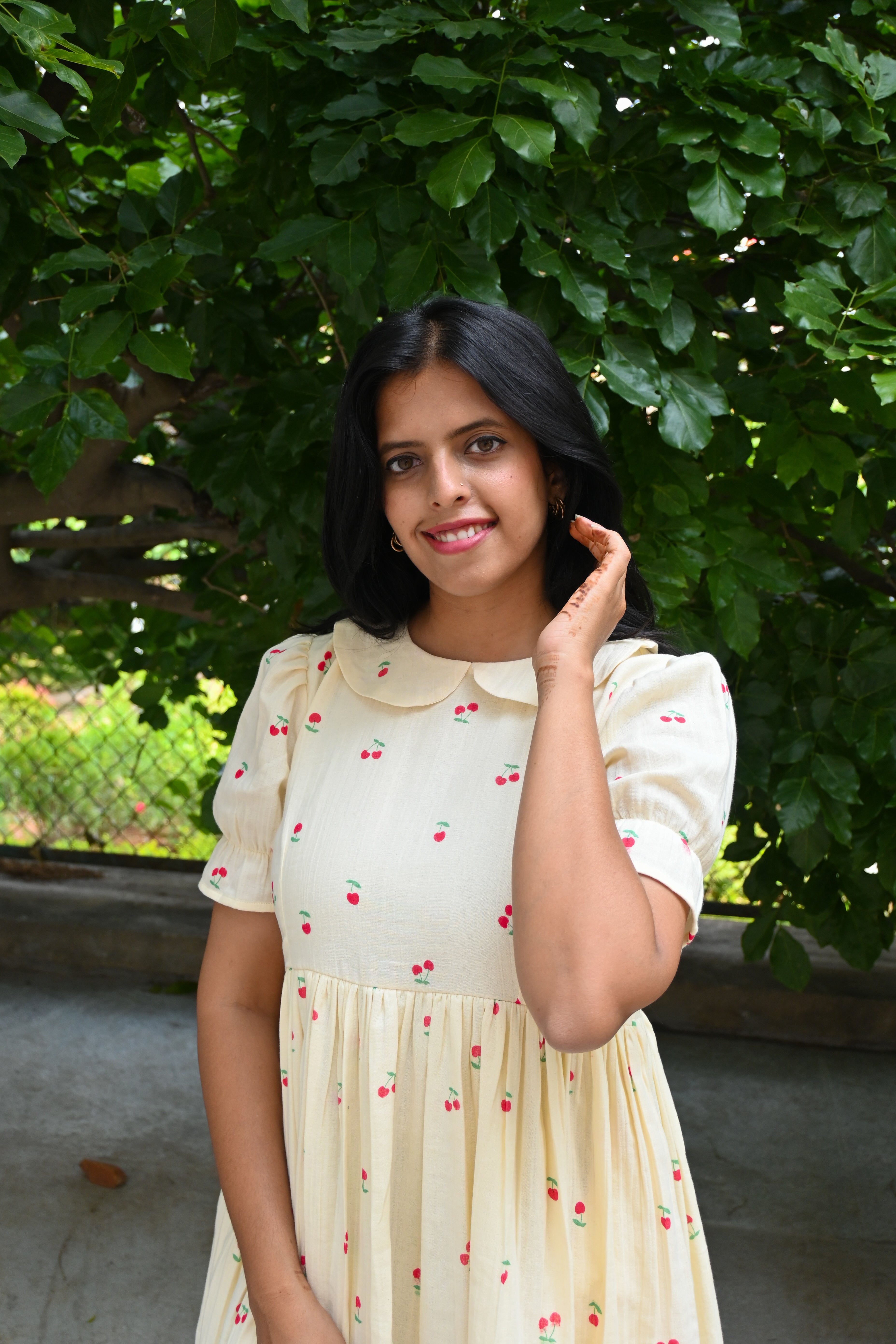Cream Muslin Peter collar Flared Dress