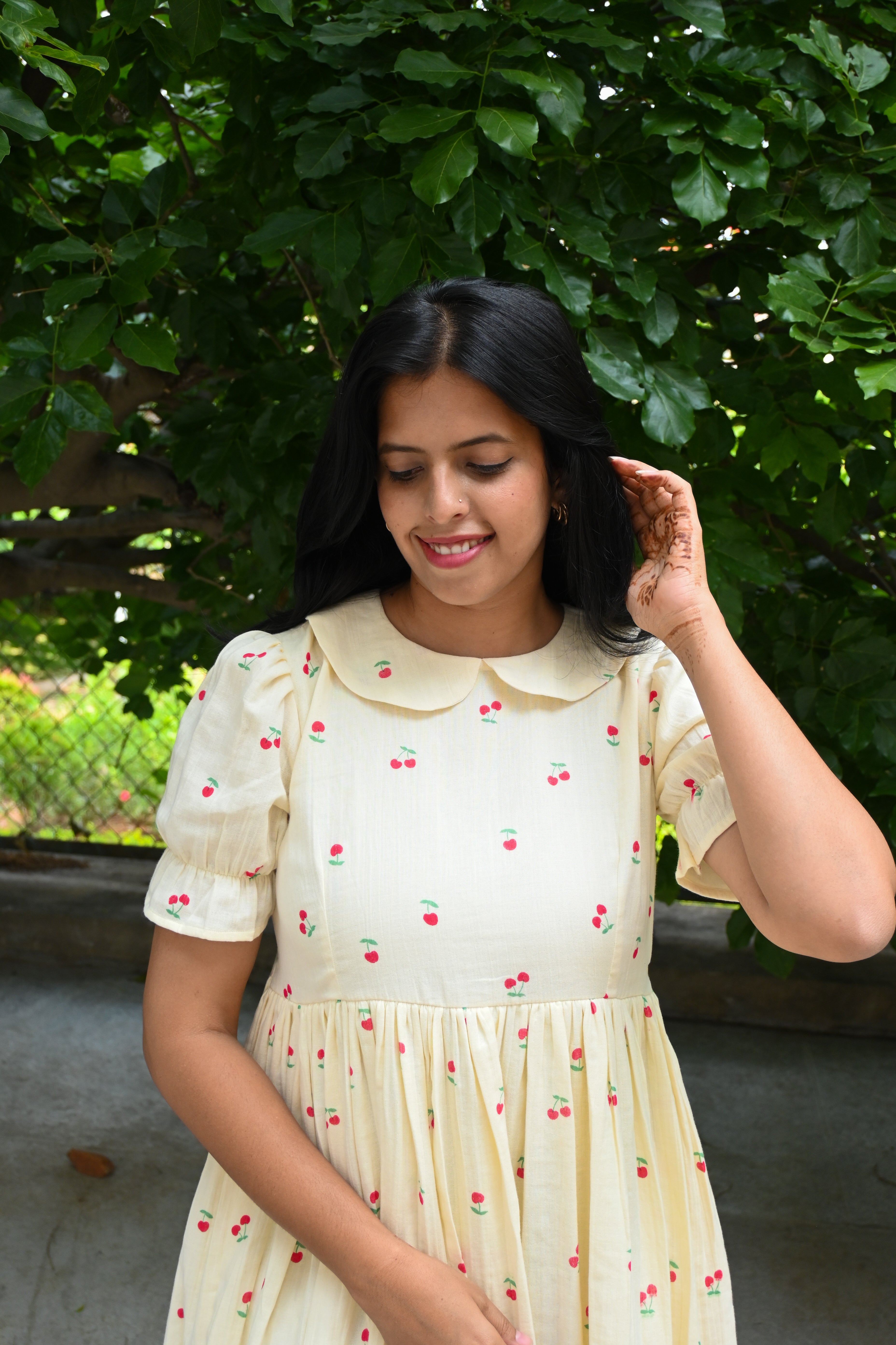 Cream Muslin Peter collar Flared Dress