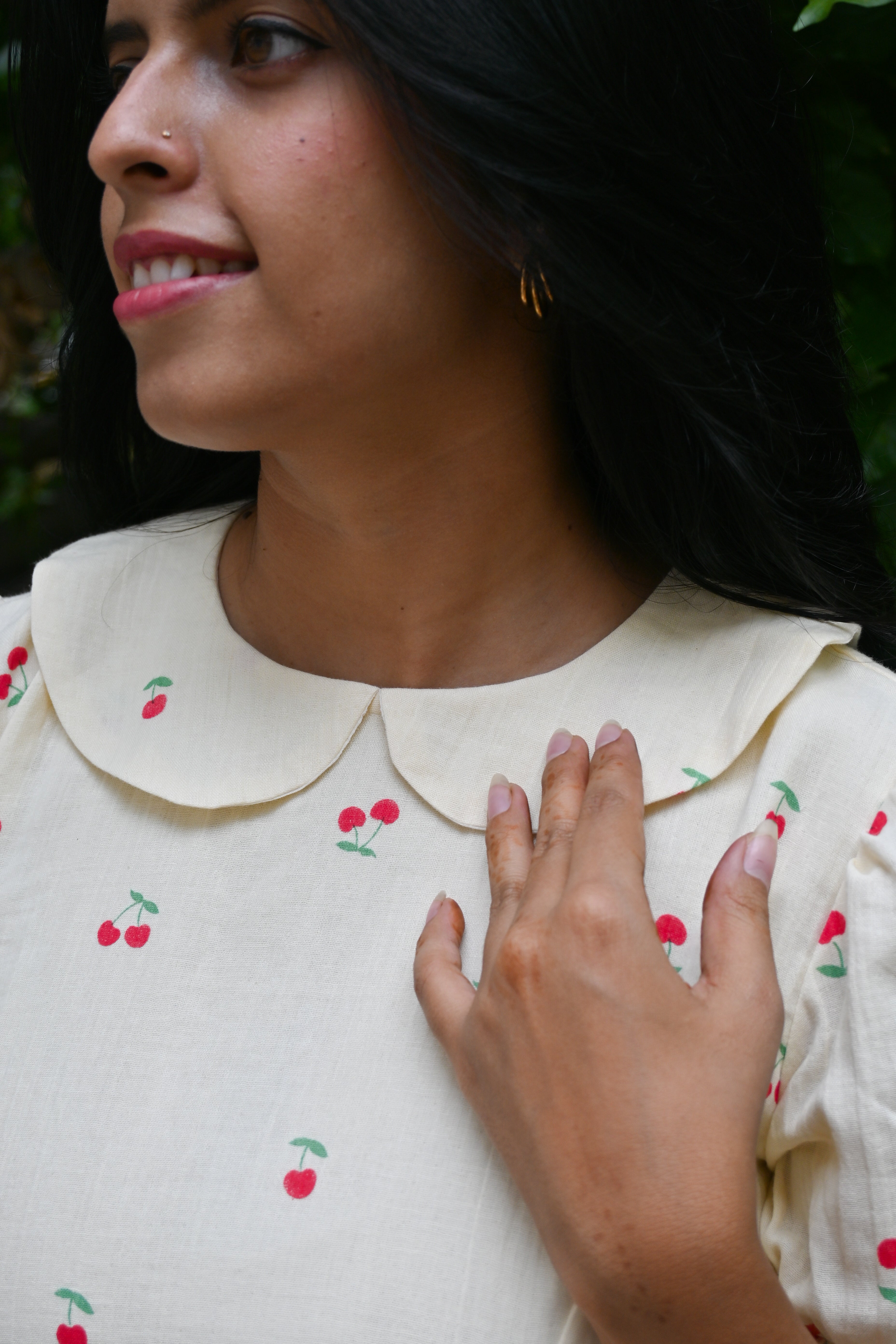 Cream Muslin Peter collar Flared Dress