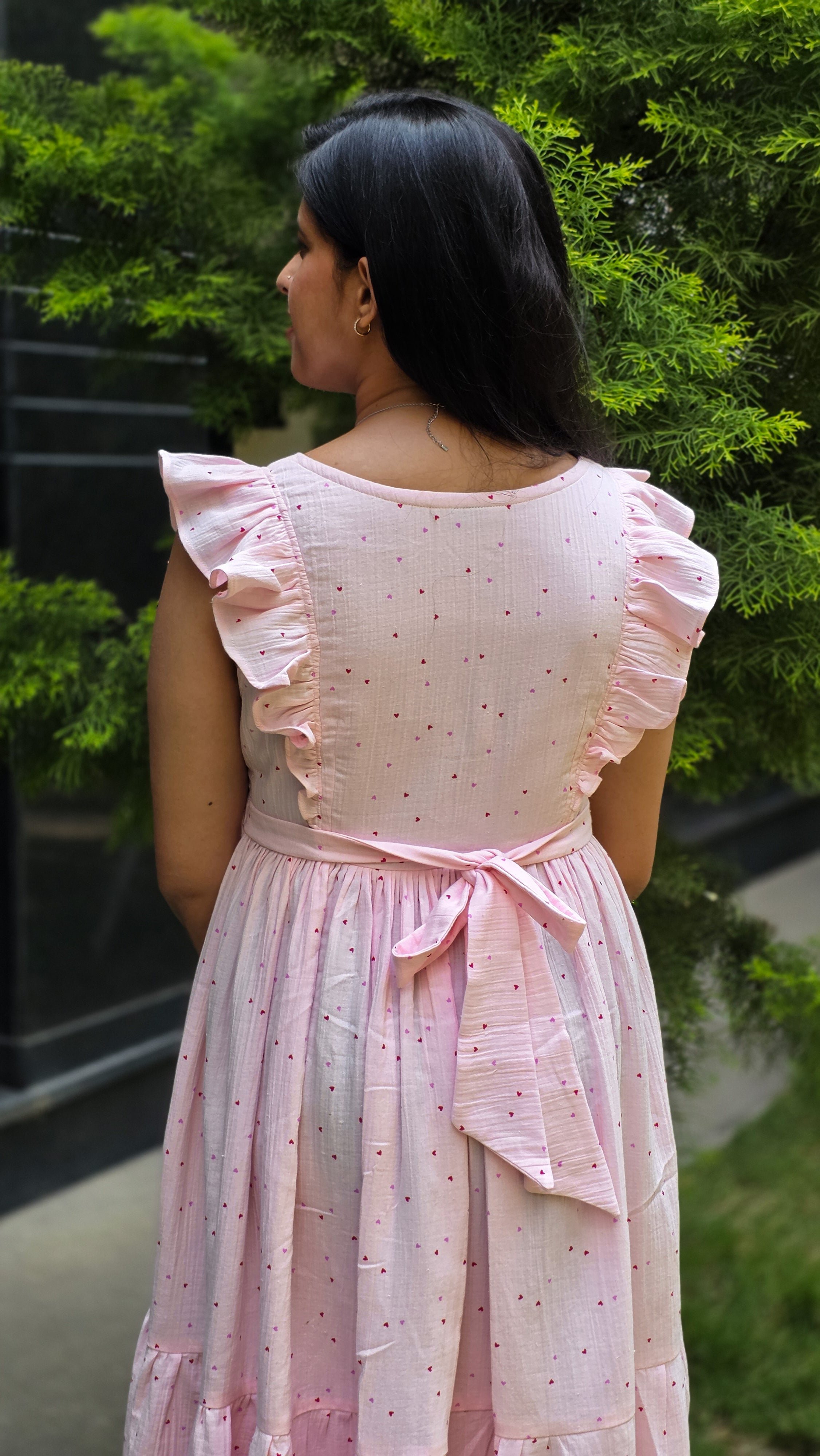 Baby Pink Muslin 2-Tier Midi Dress