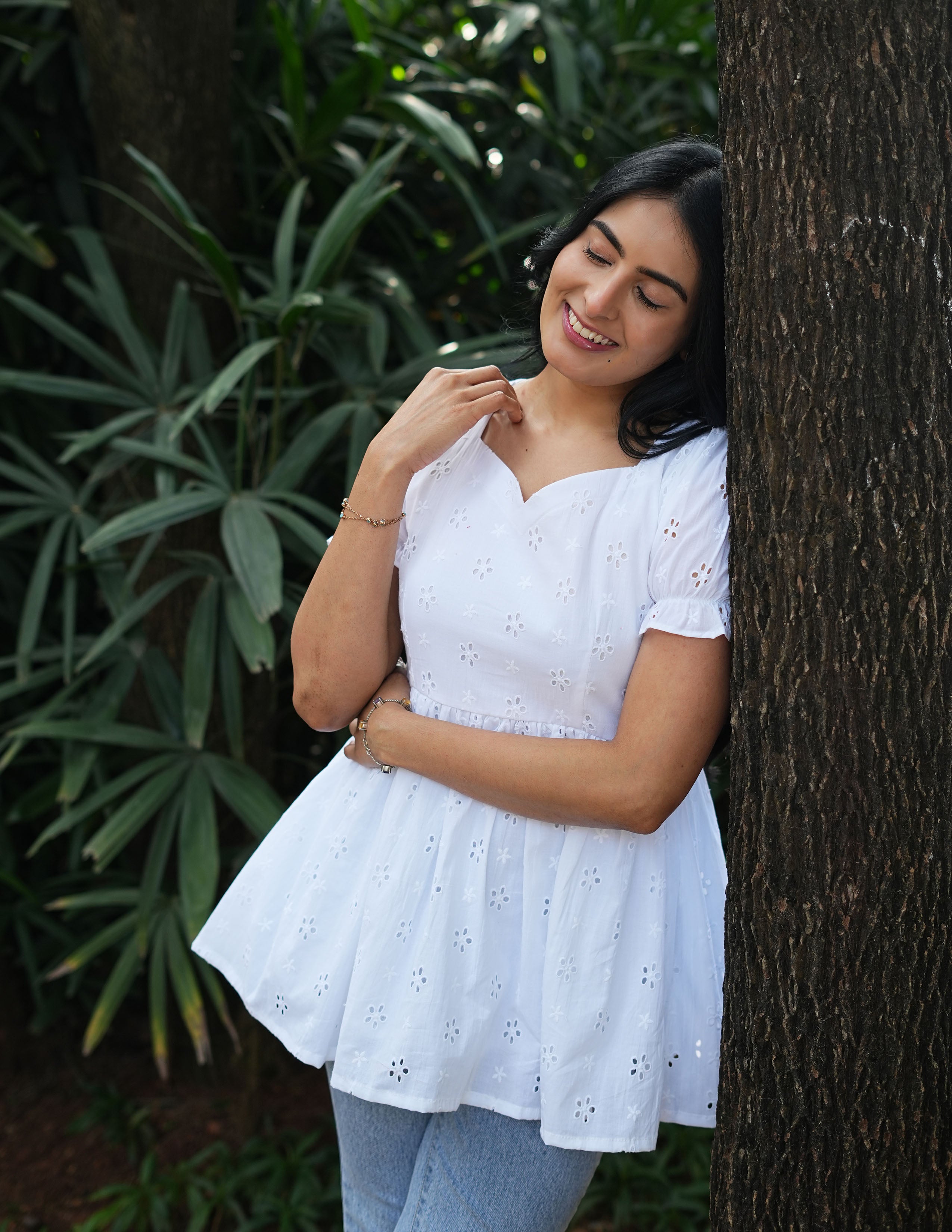 White Hakoba Peplum Top