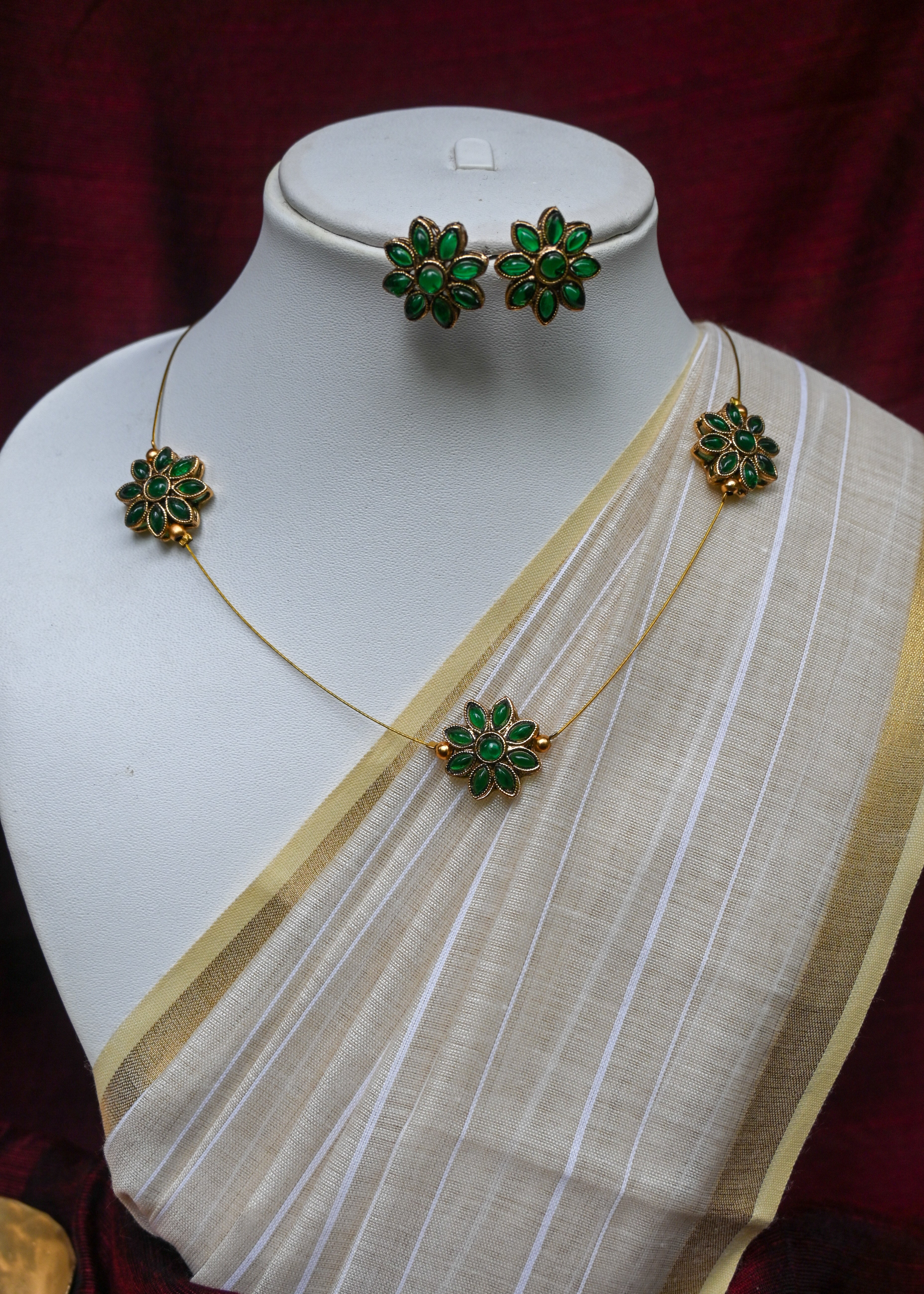 Haritha - Emerald Green Kundan Blossom Necklace Set