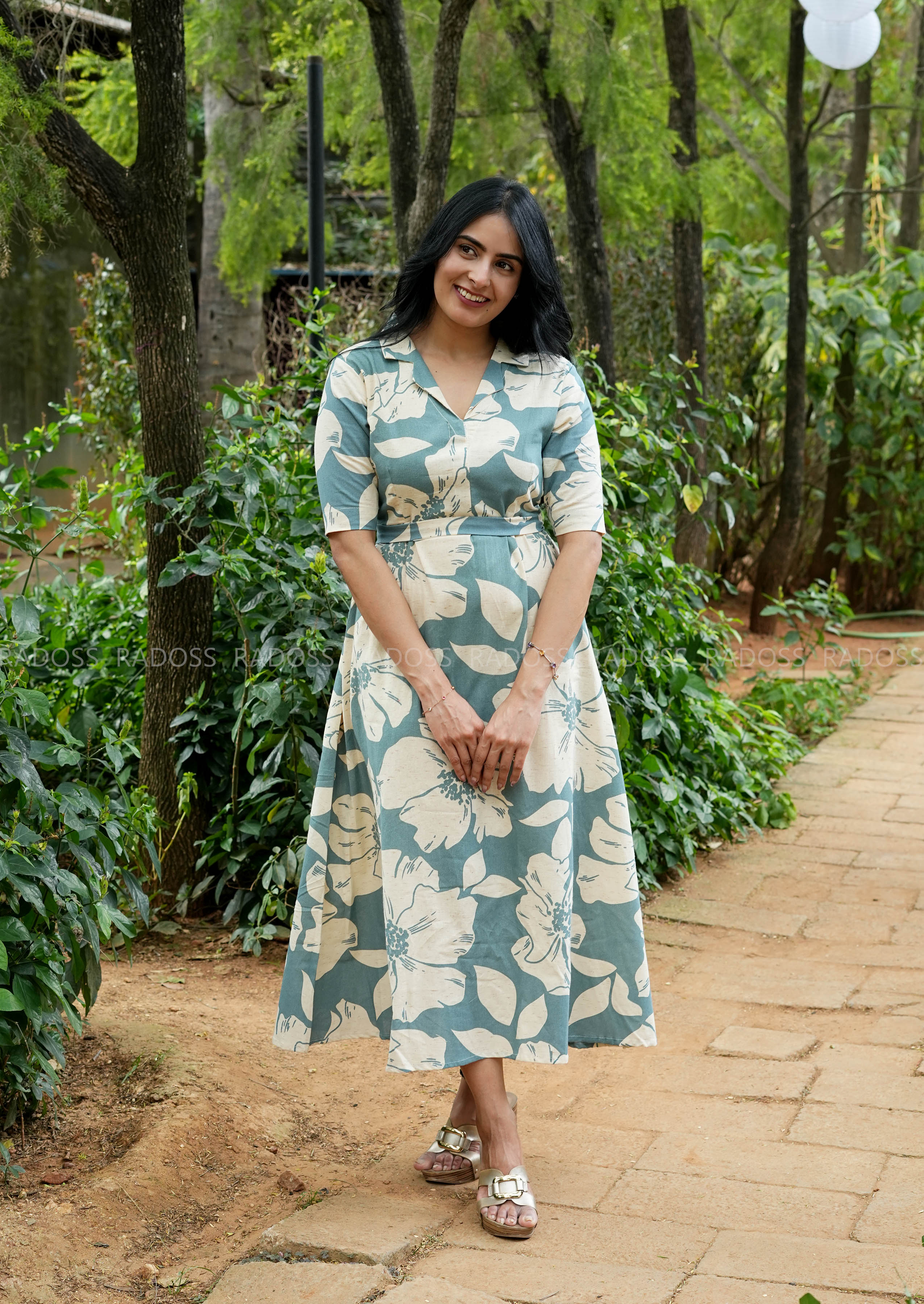 Teal Floral Flex Cotton Dress