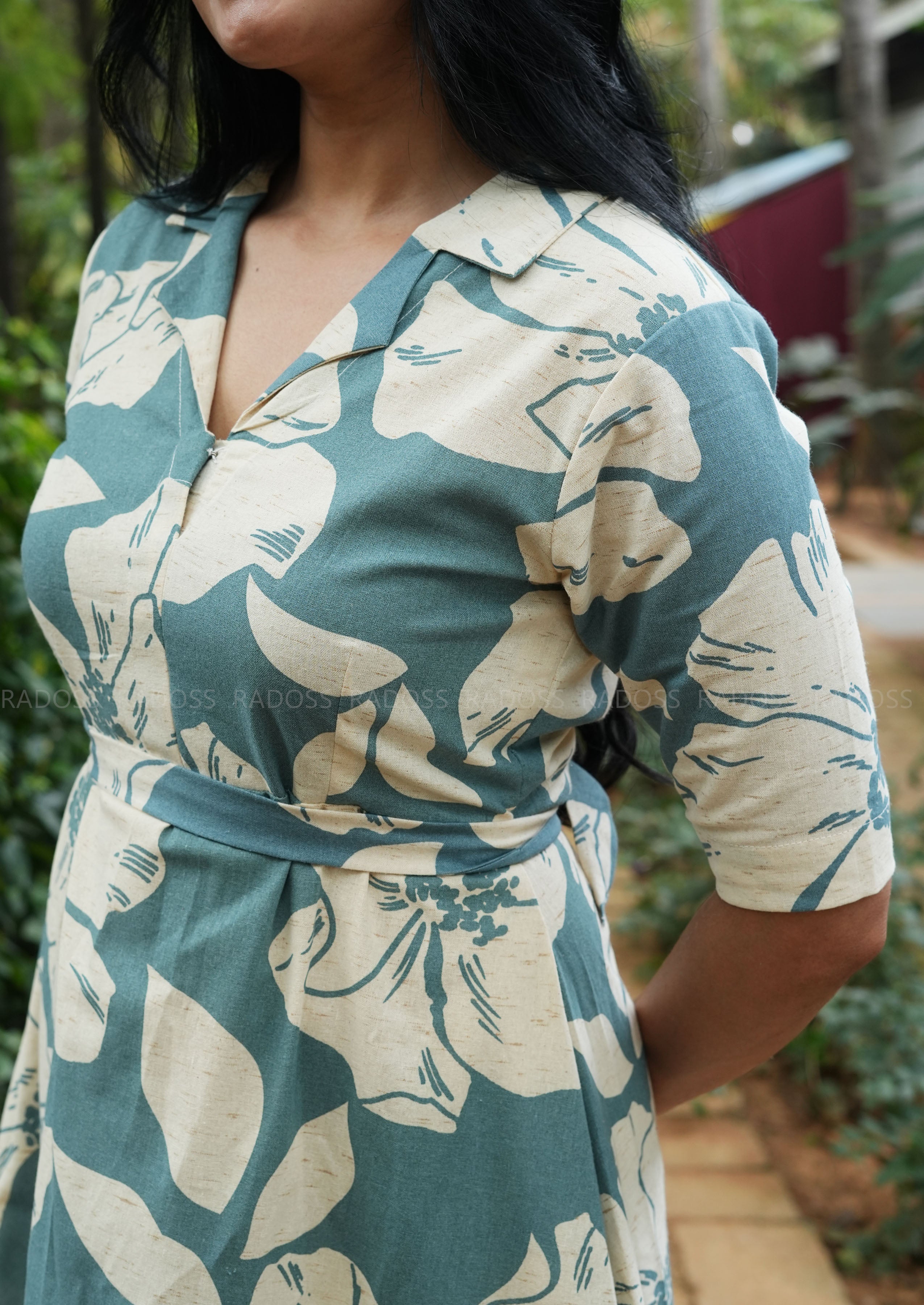 Teal Floral Flex Cotton Dress