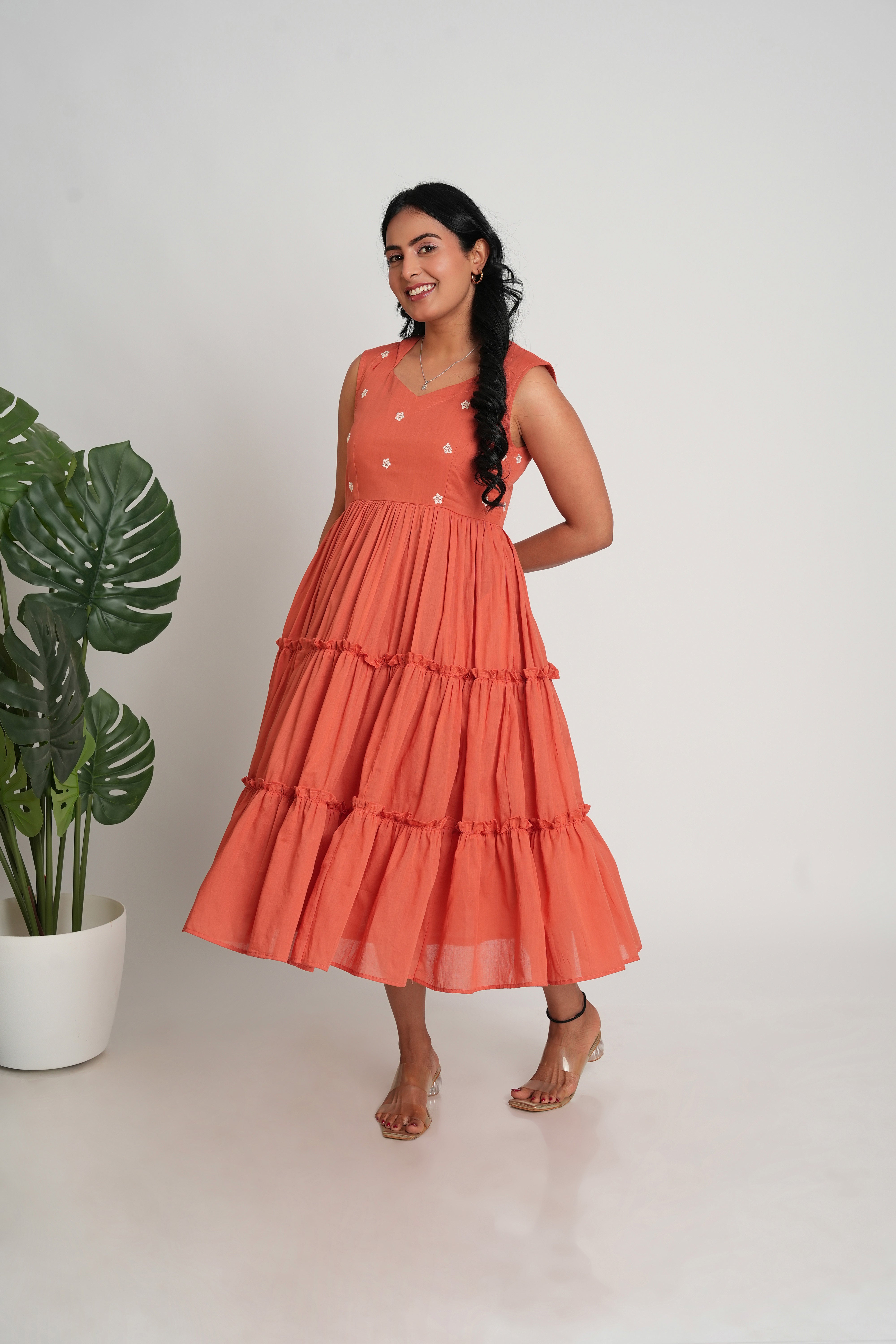 Rust Orange Mul Cotton Dress