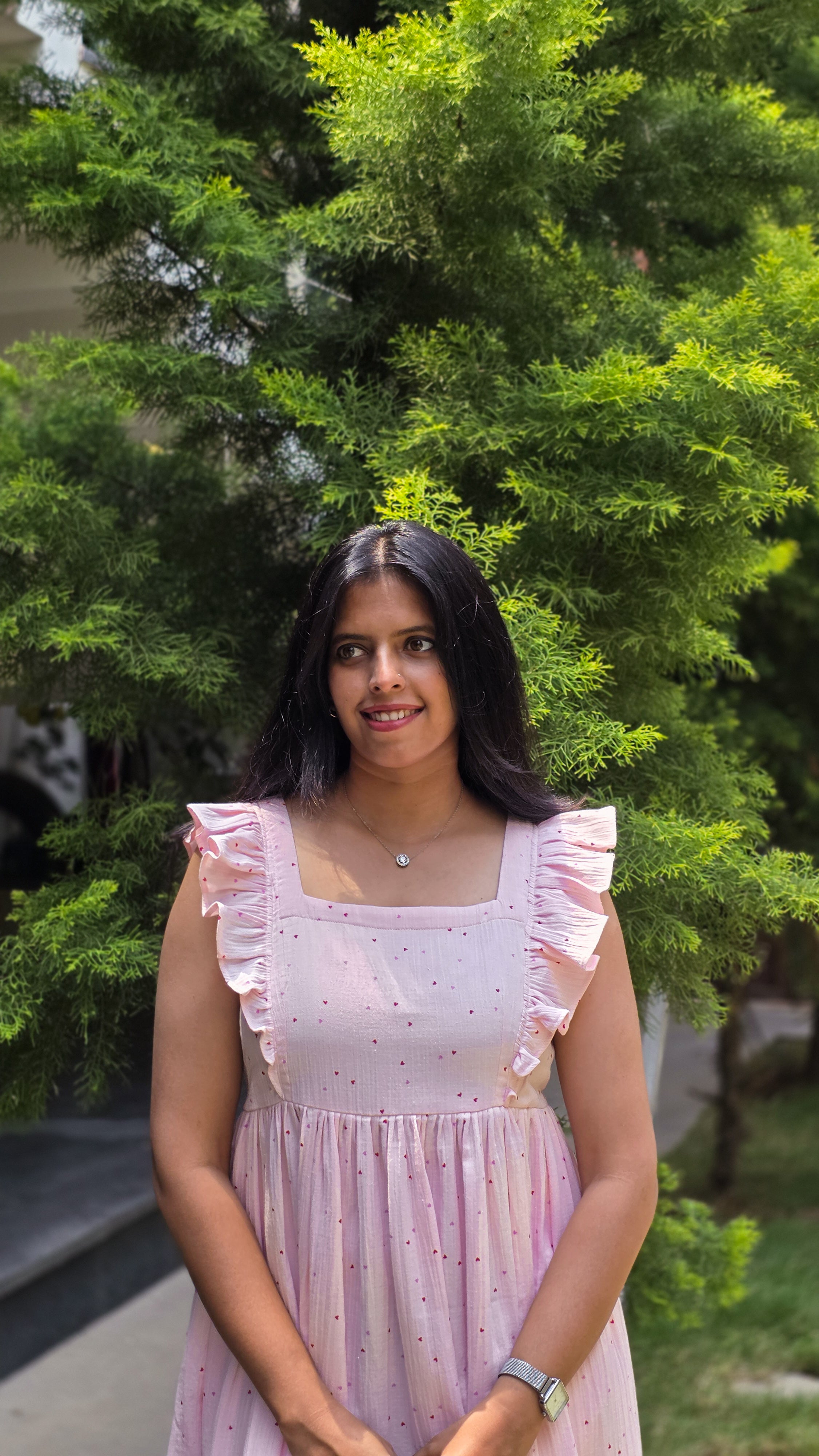 Baby Pink Muslin 2-Tier Midi Dress