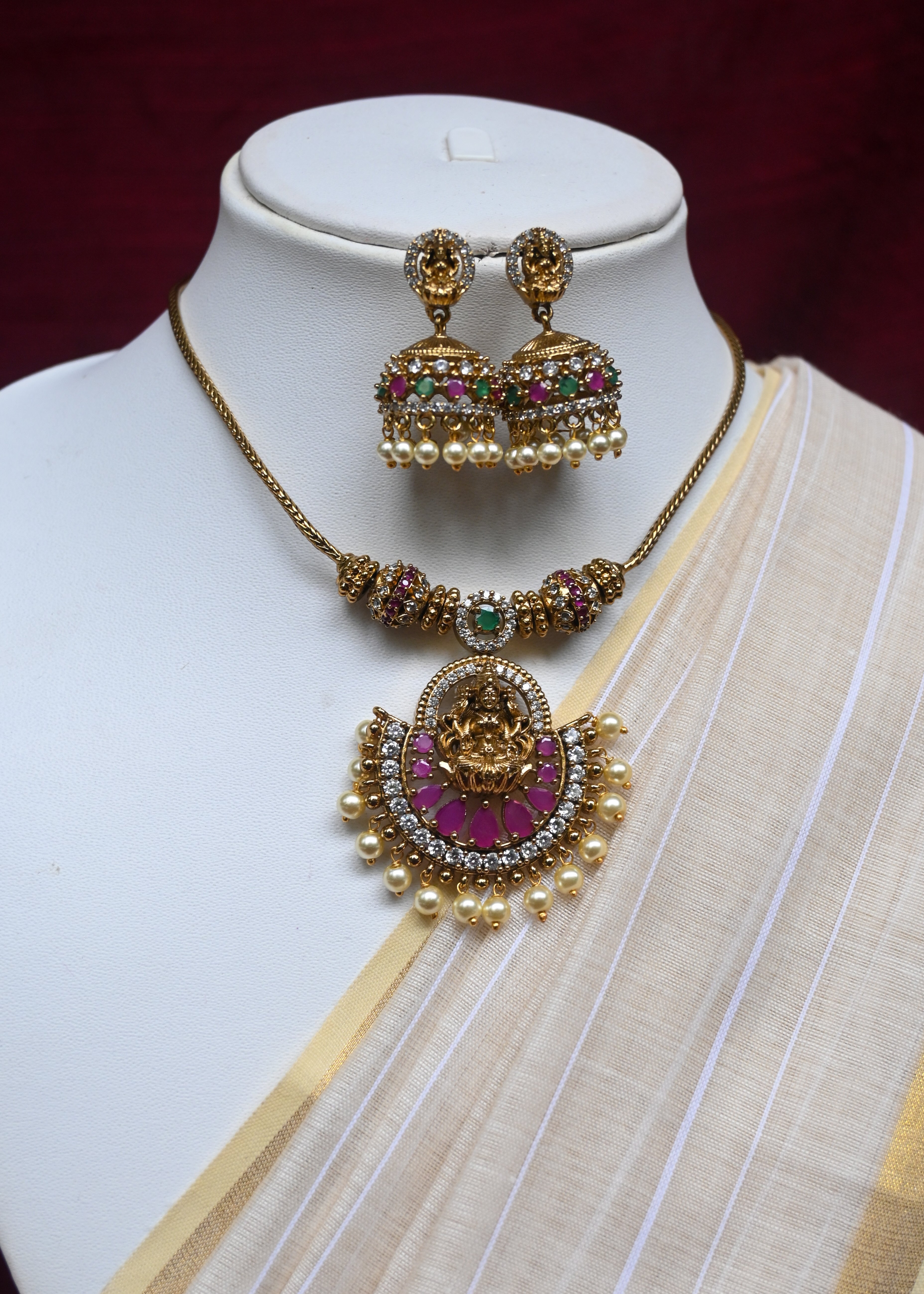Aaradhya - Temple Lakshmi Necklace Set