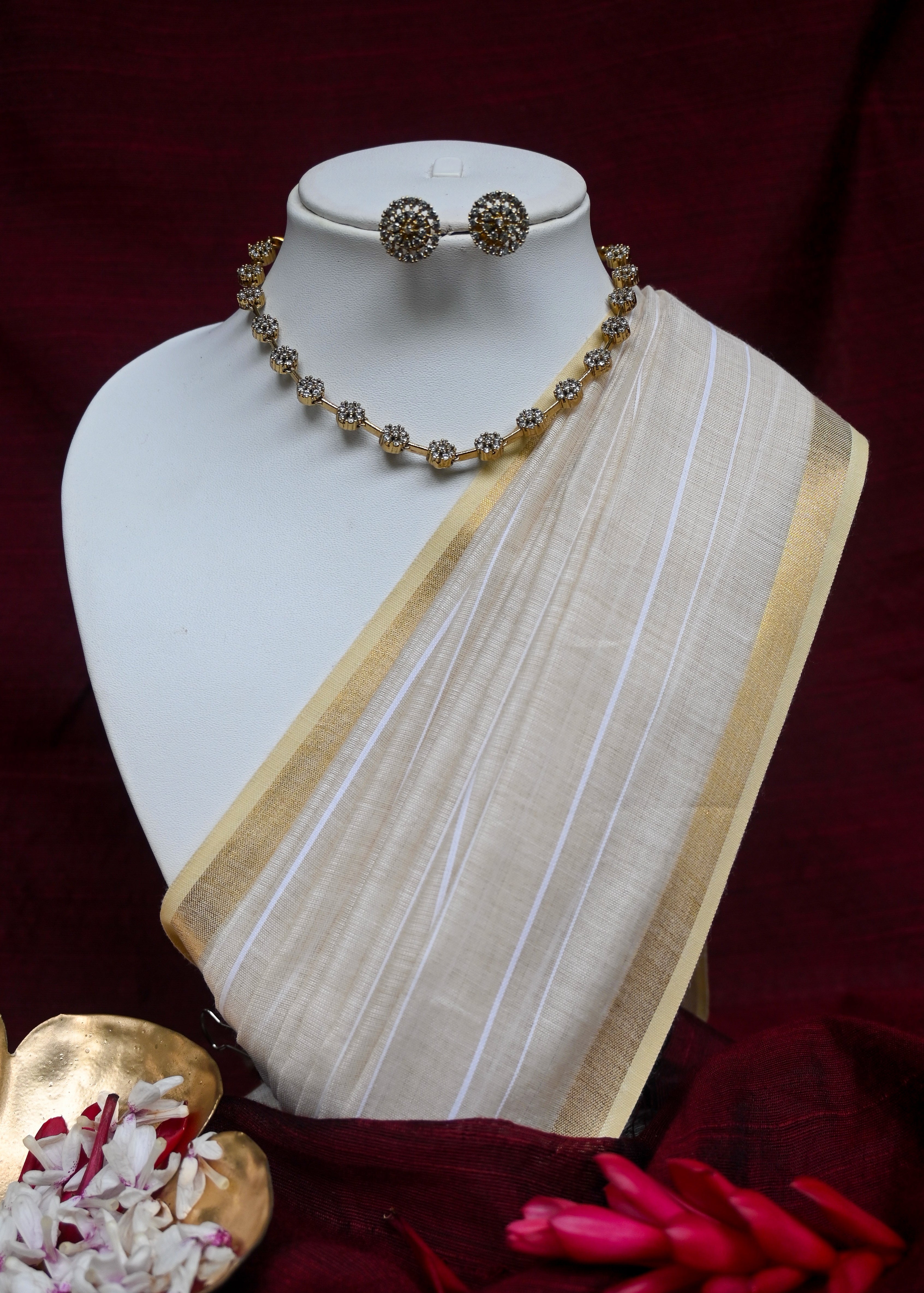 Mayra - Sprakling Floral Stone String Necklace Set