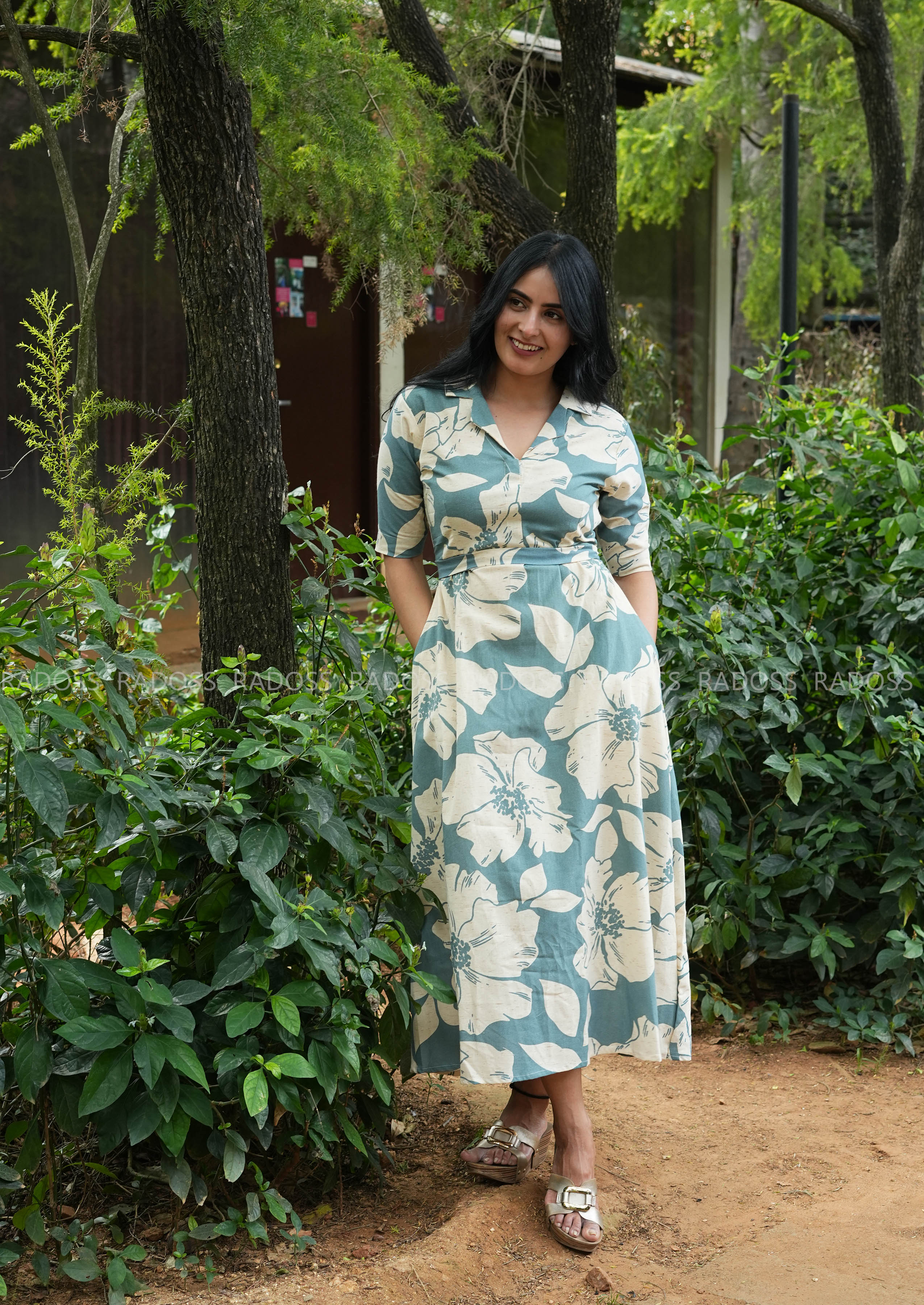 Teal Floral Flex Cotton Dress
