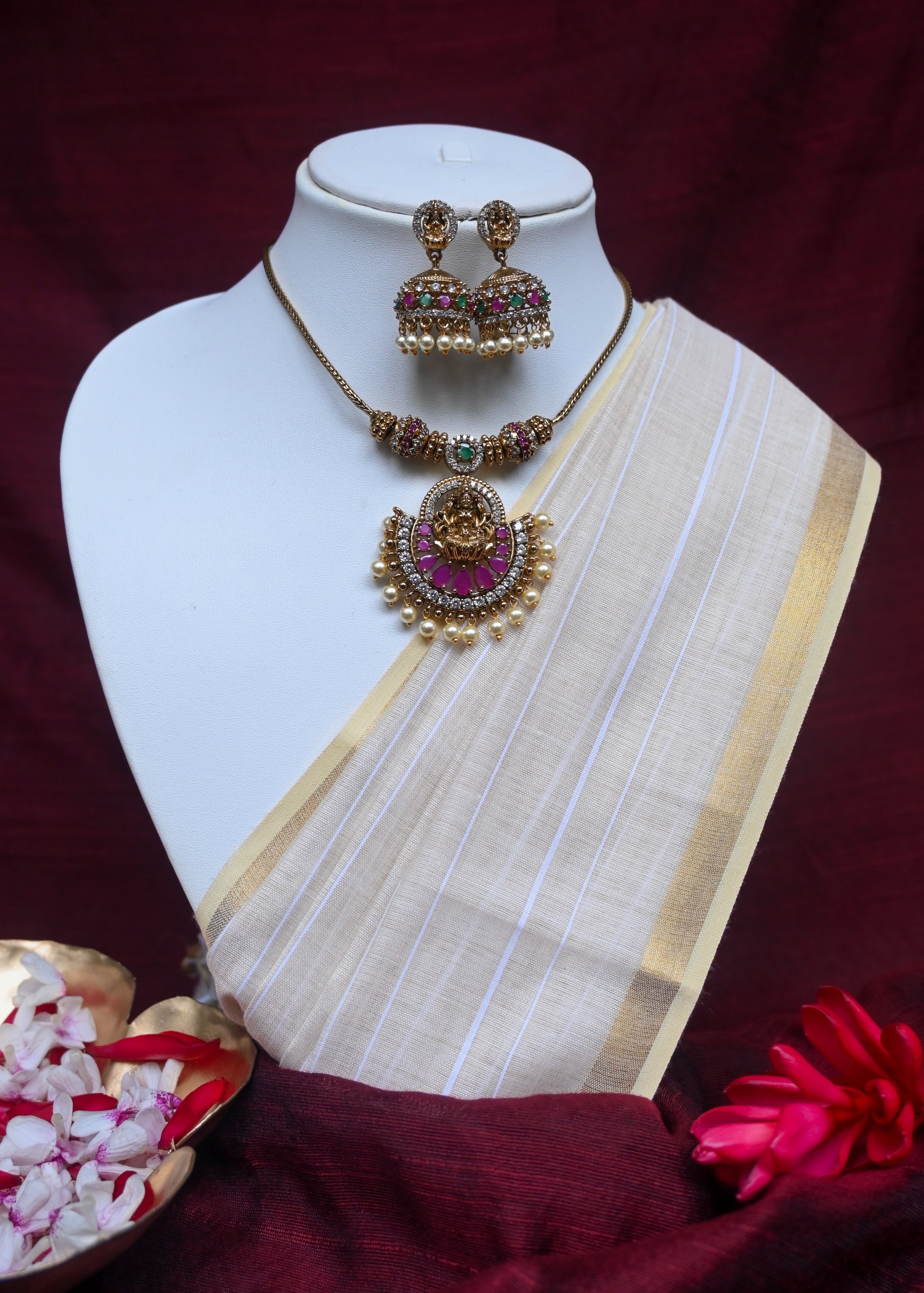 Aaradhya - Temple Lakshmi Necklace Set