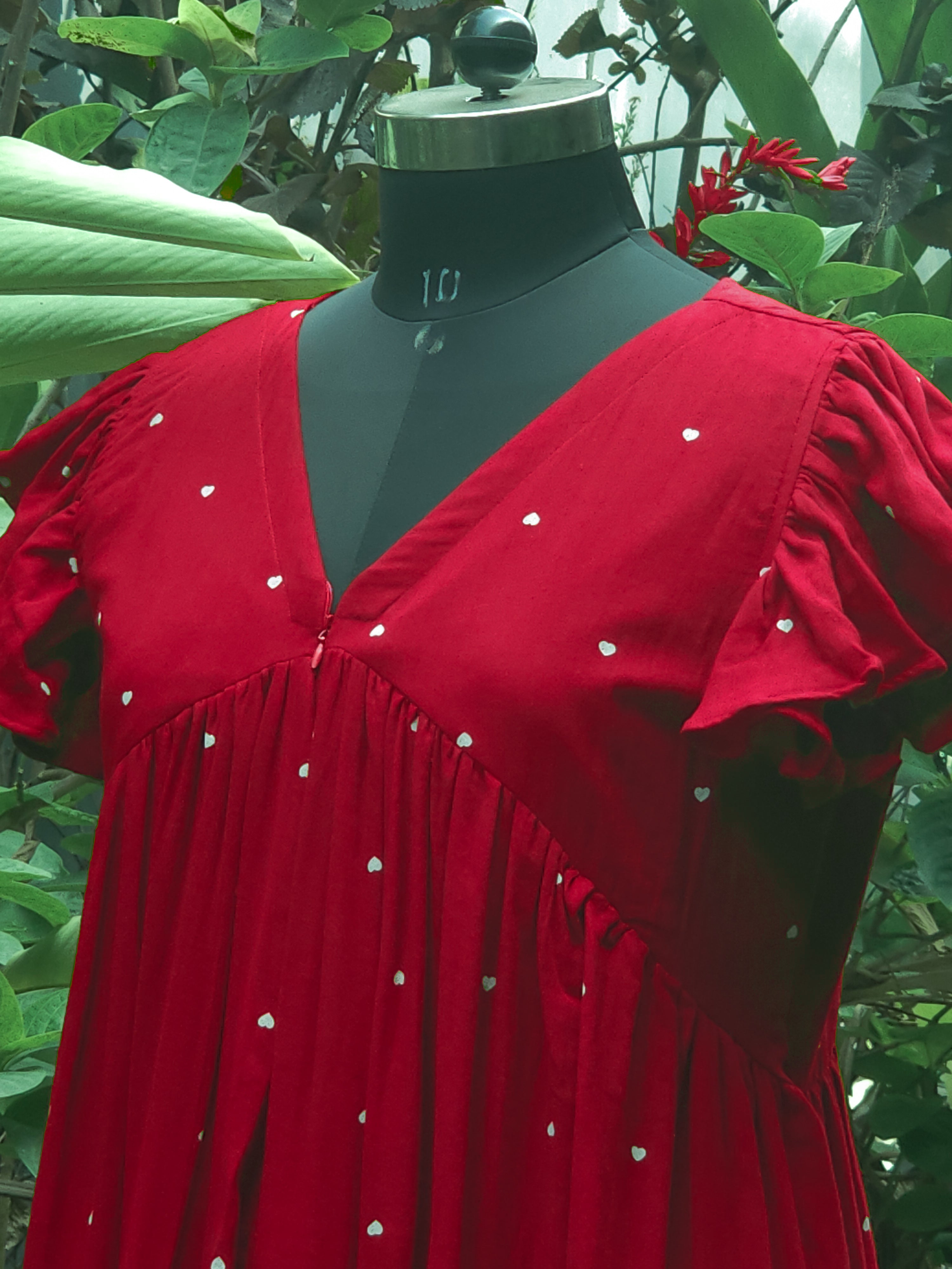 Angelisa(Nursing) - Red Muslin Cotton Heart Print Dress