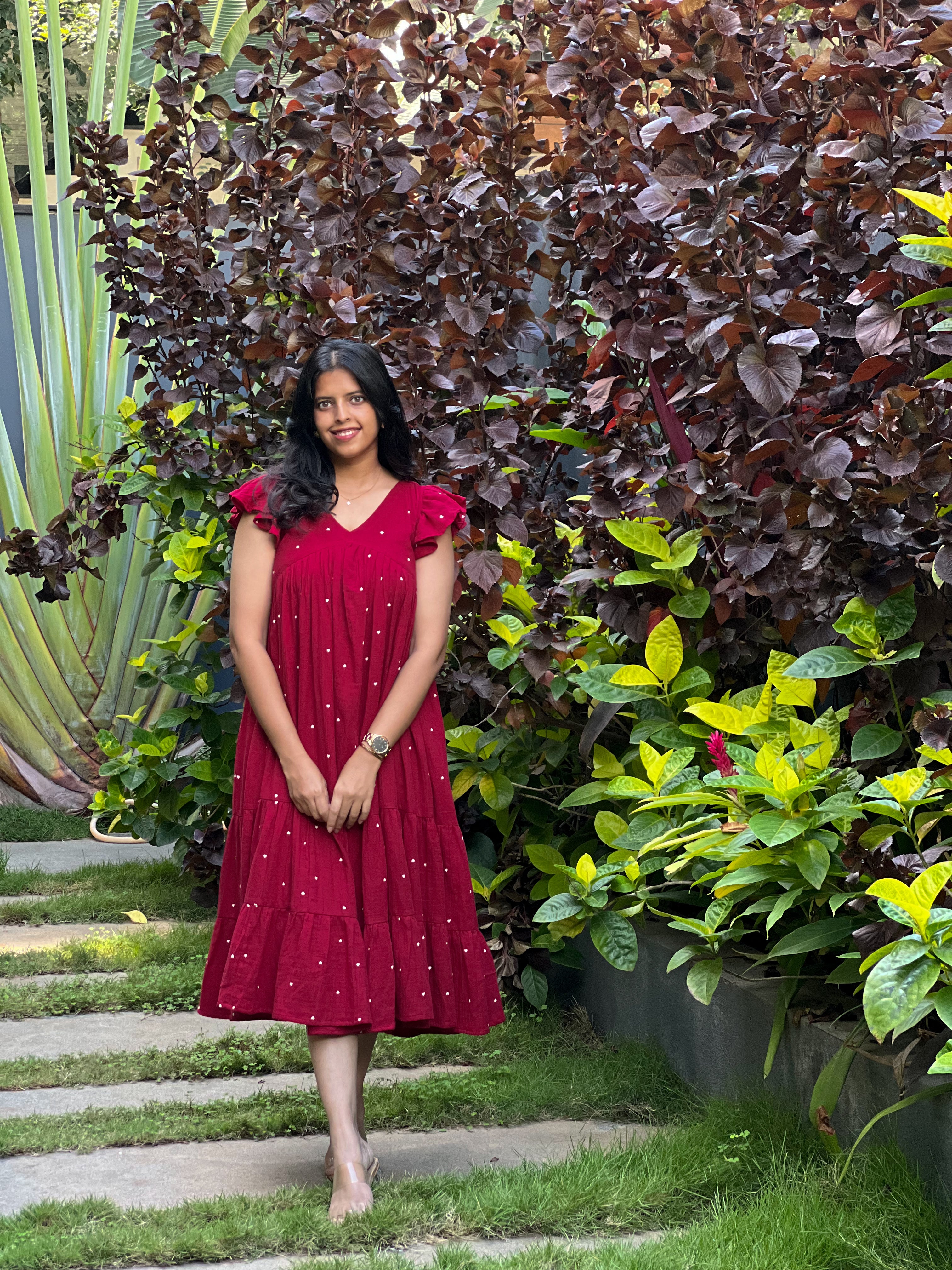 Angelisa - Red Cotton Heart Print Dress