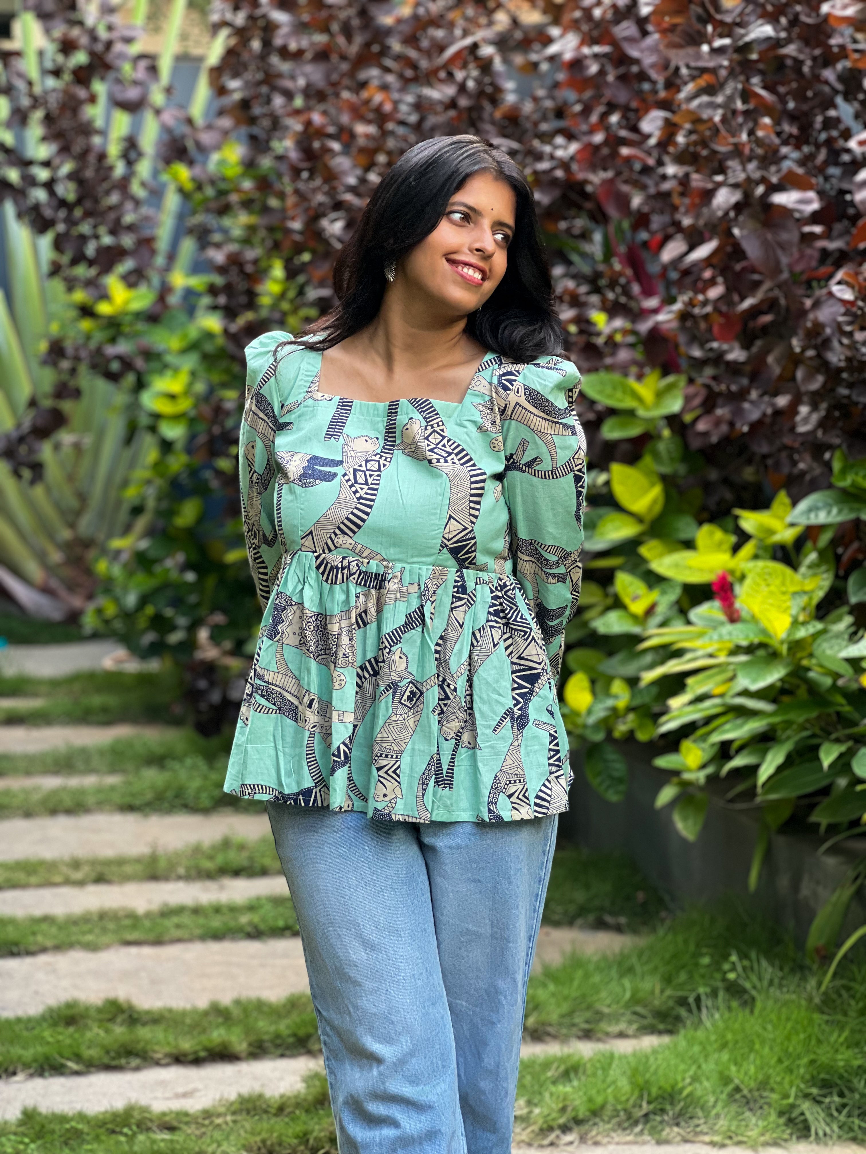 Lucy - Turquoise Blue Cotton Top
