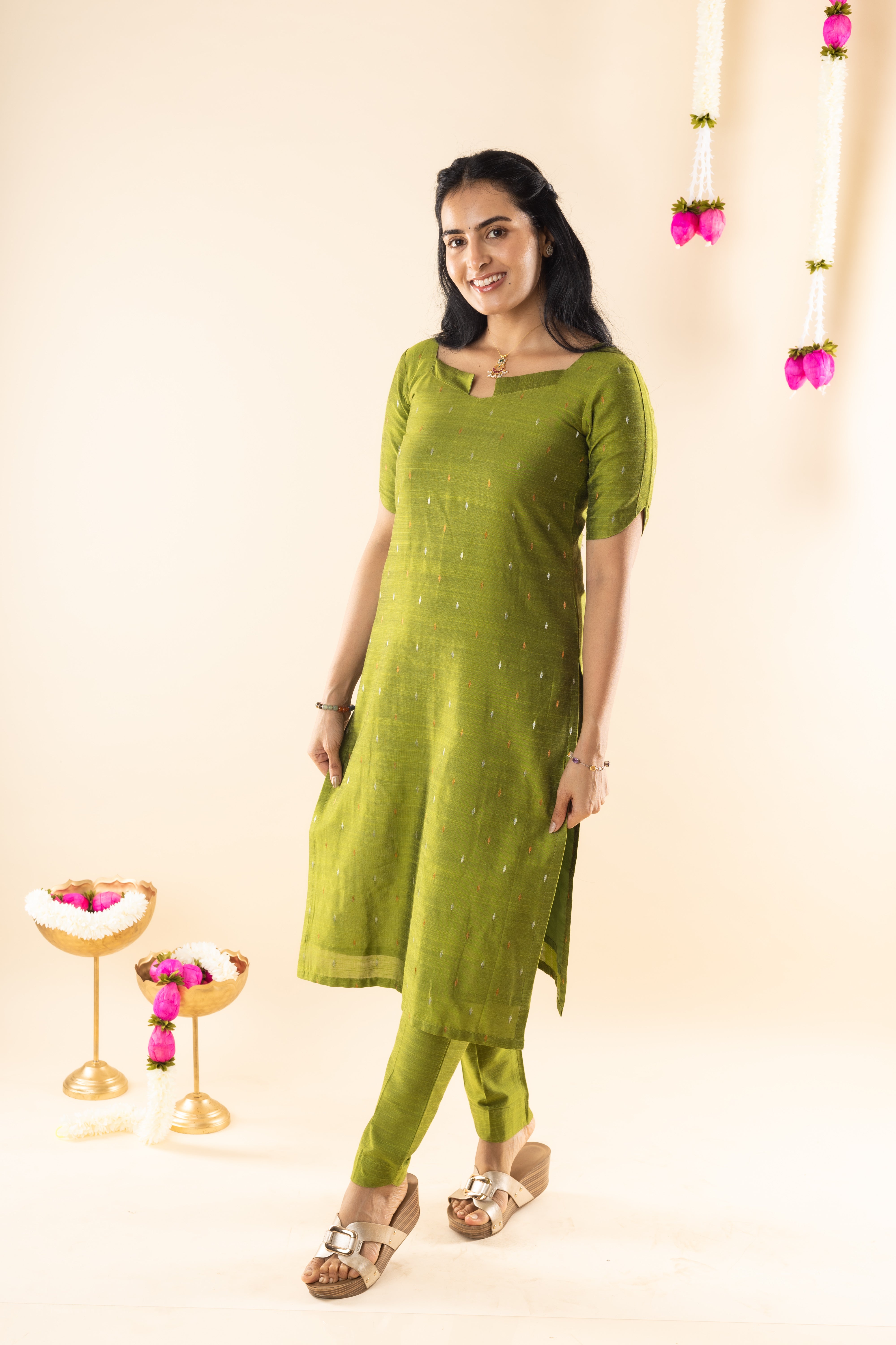 Pragya - Green Dupion Silk Kurta Set