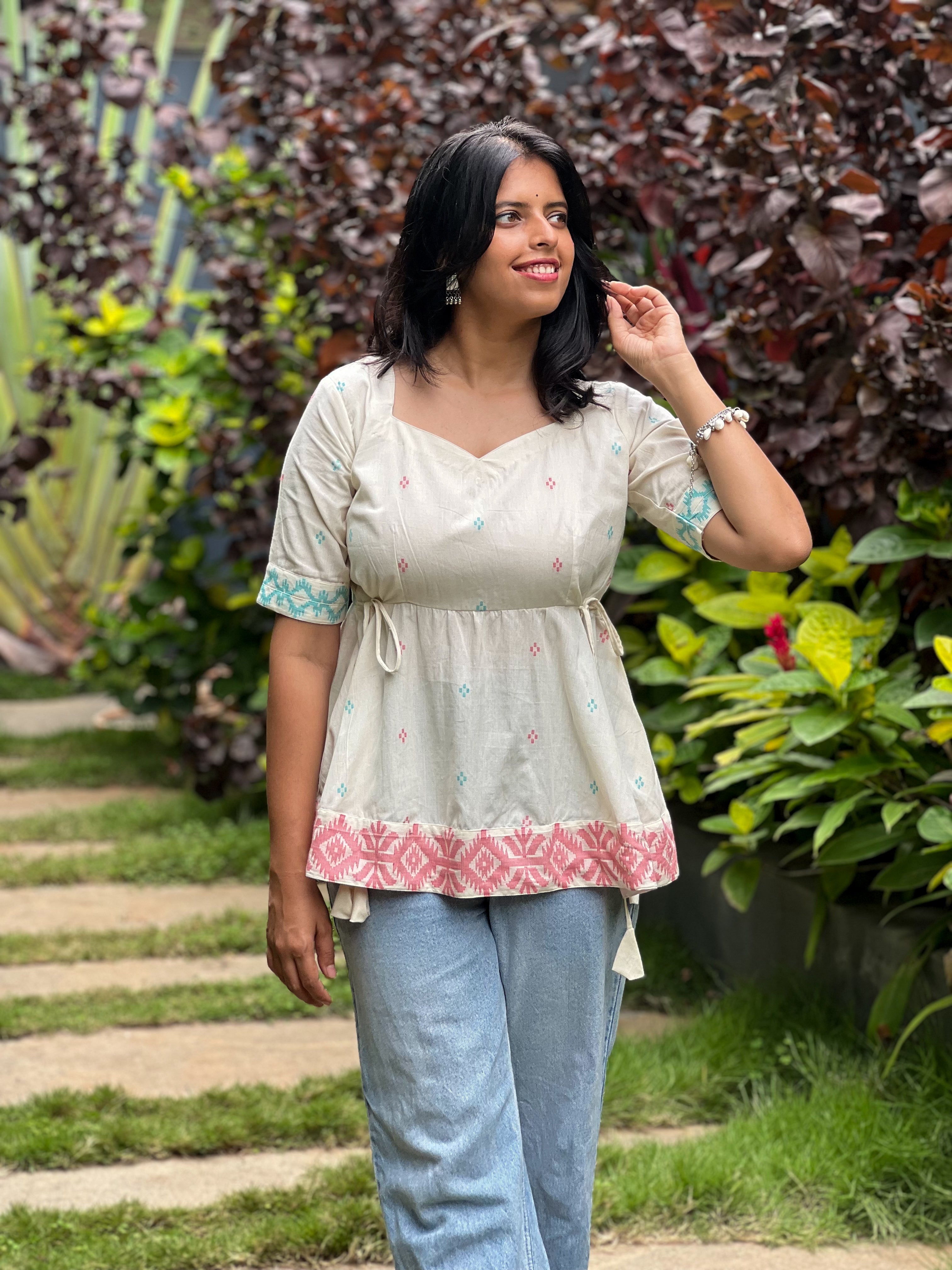 Polar Queen - Off White Jamdani Cotton Top