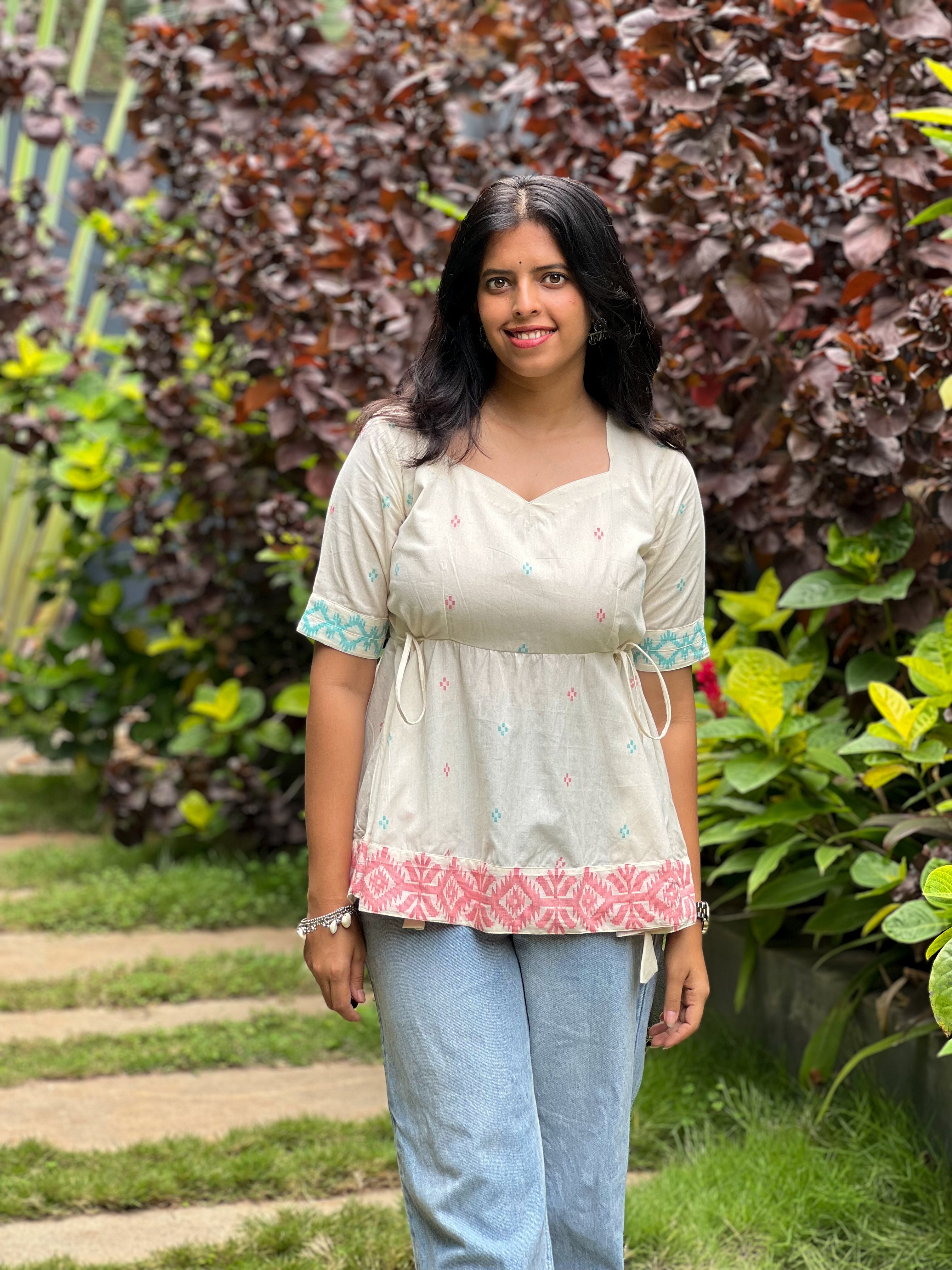 Polar Queen - Off White Jamdani Cotton Top