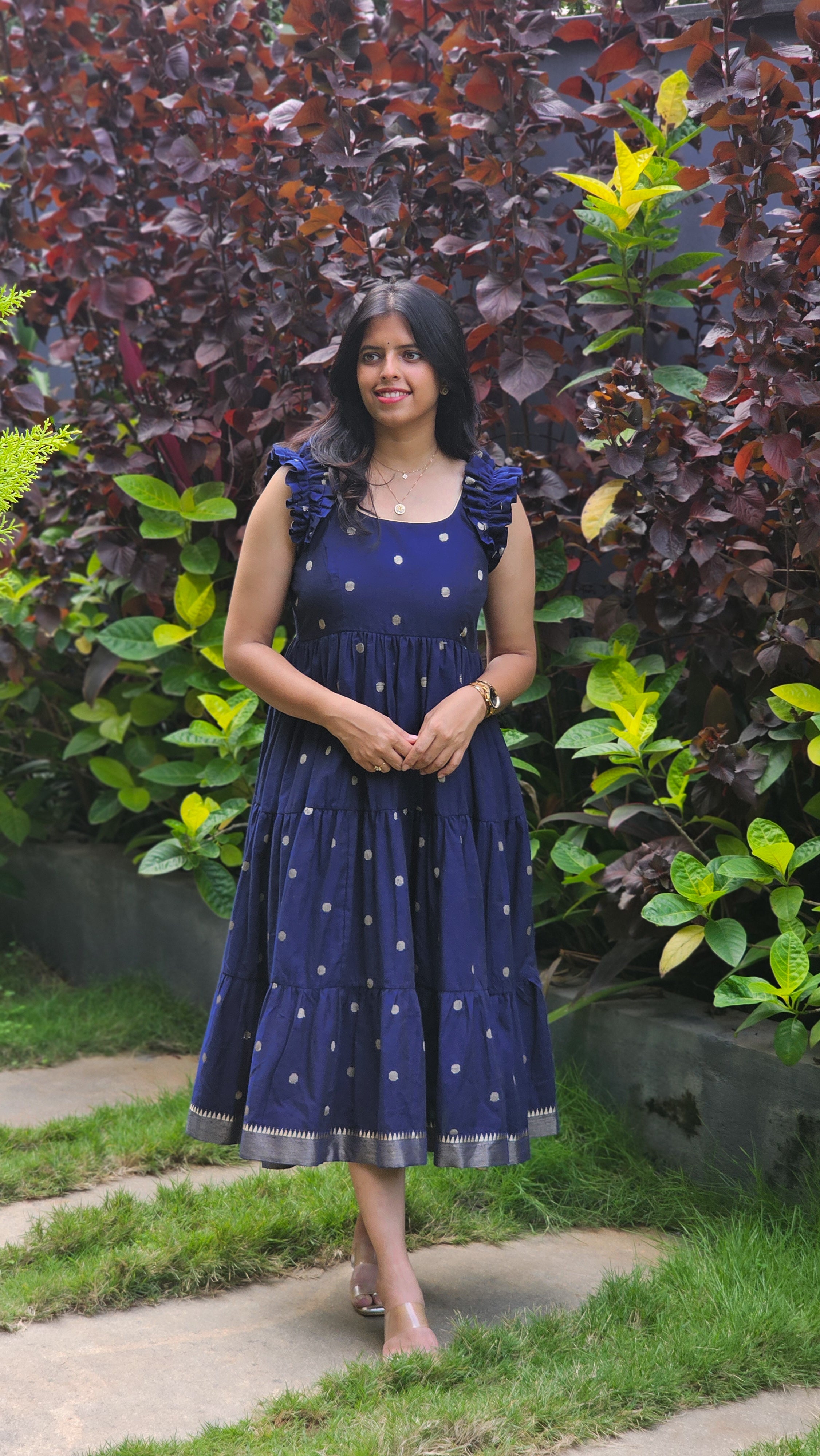 Mayavi - Blue 3-Tier Handloom Cotton Dress
