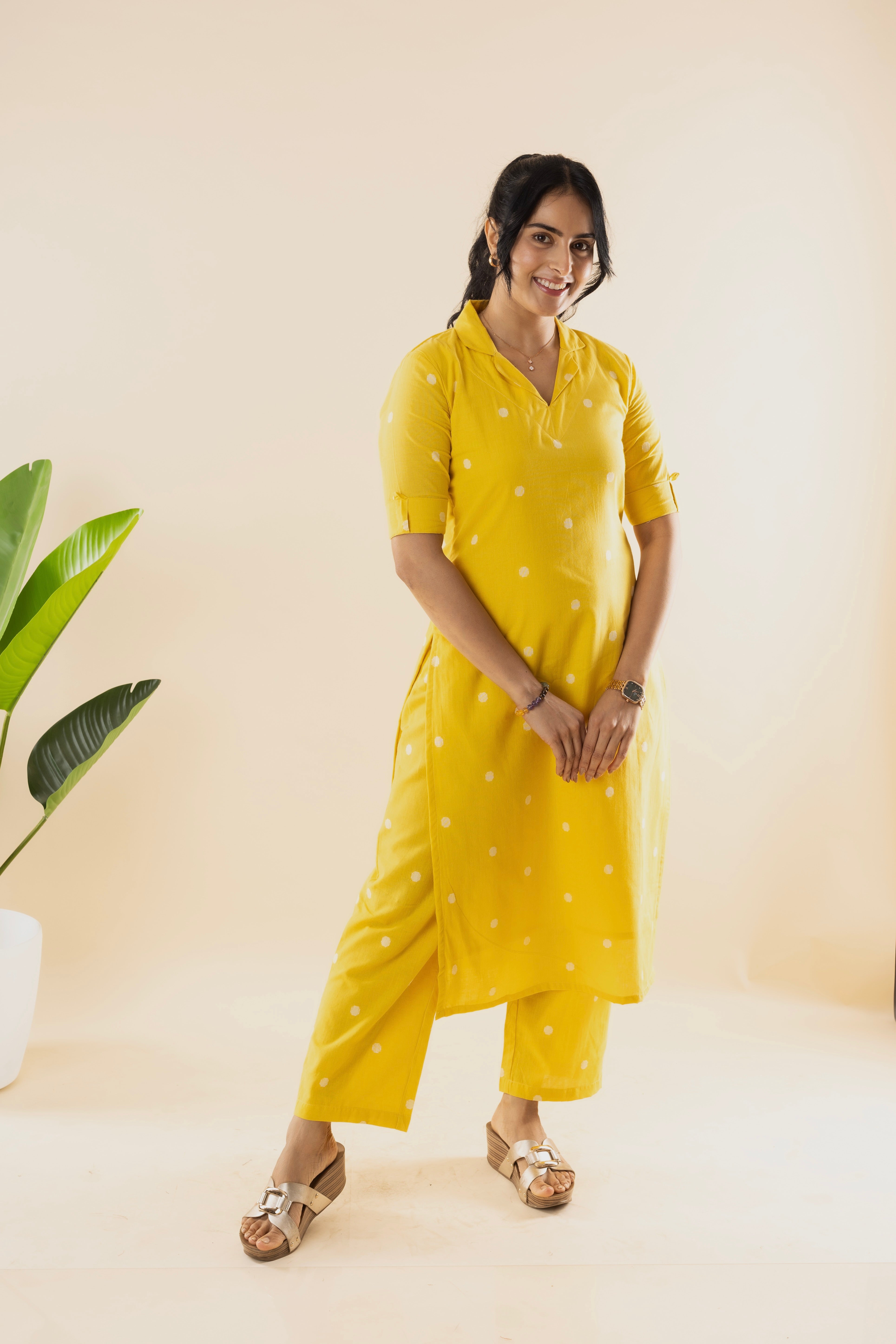 LISA - Yellow Handloom Cotton Kurta Set