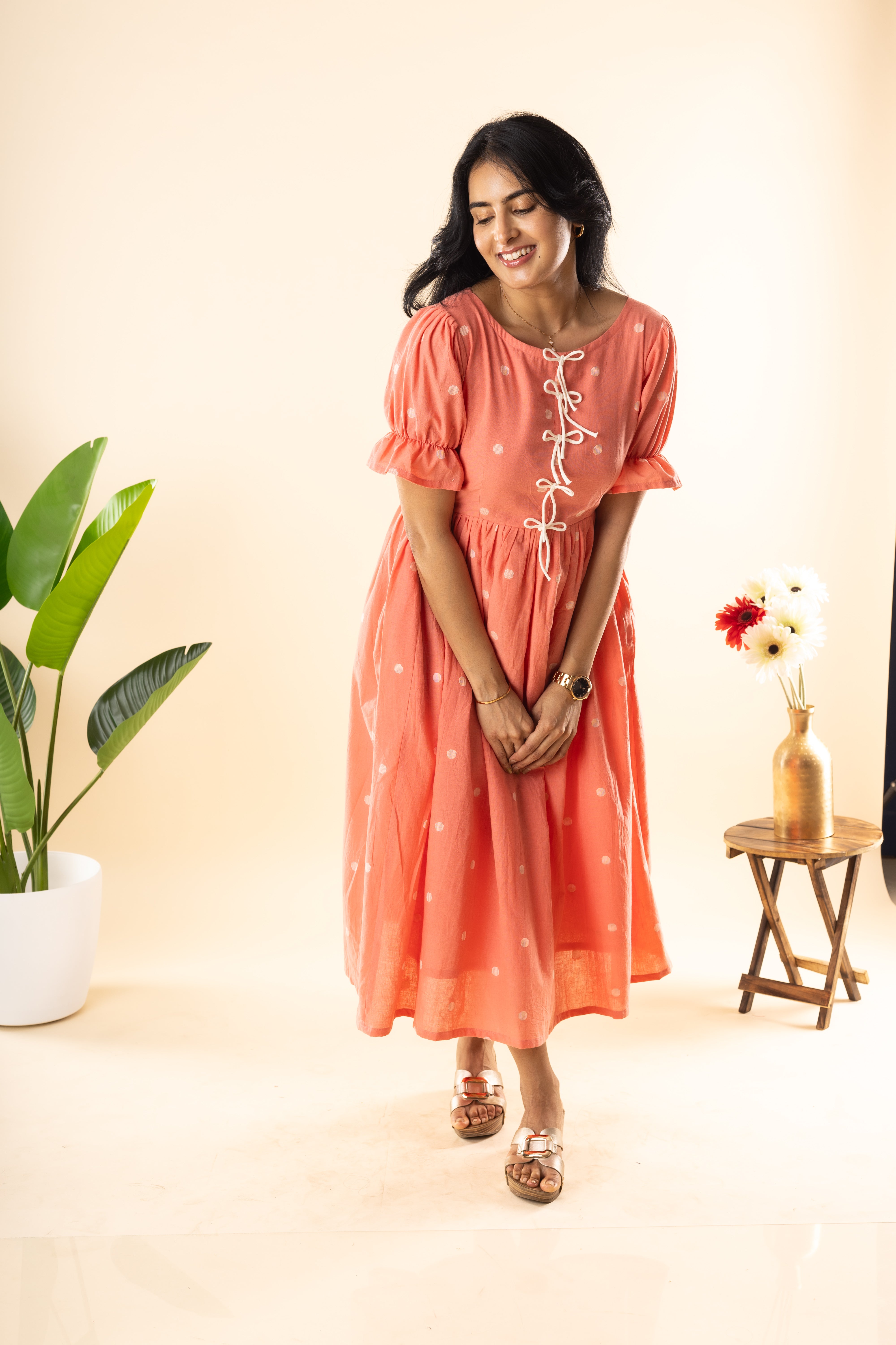 Berry Girl - Orange Handloom Cotton Dress