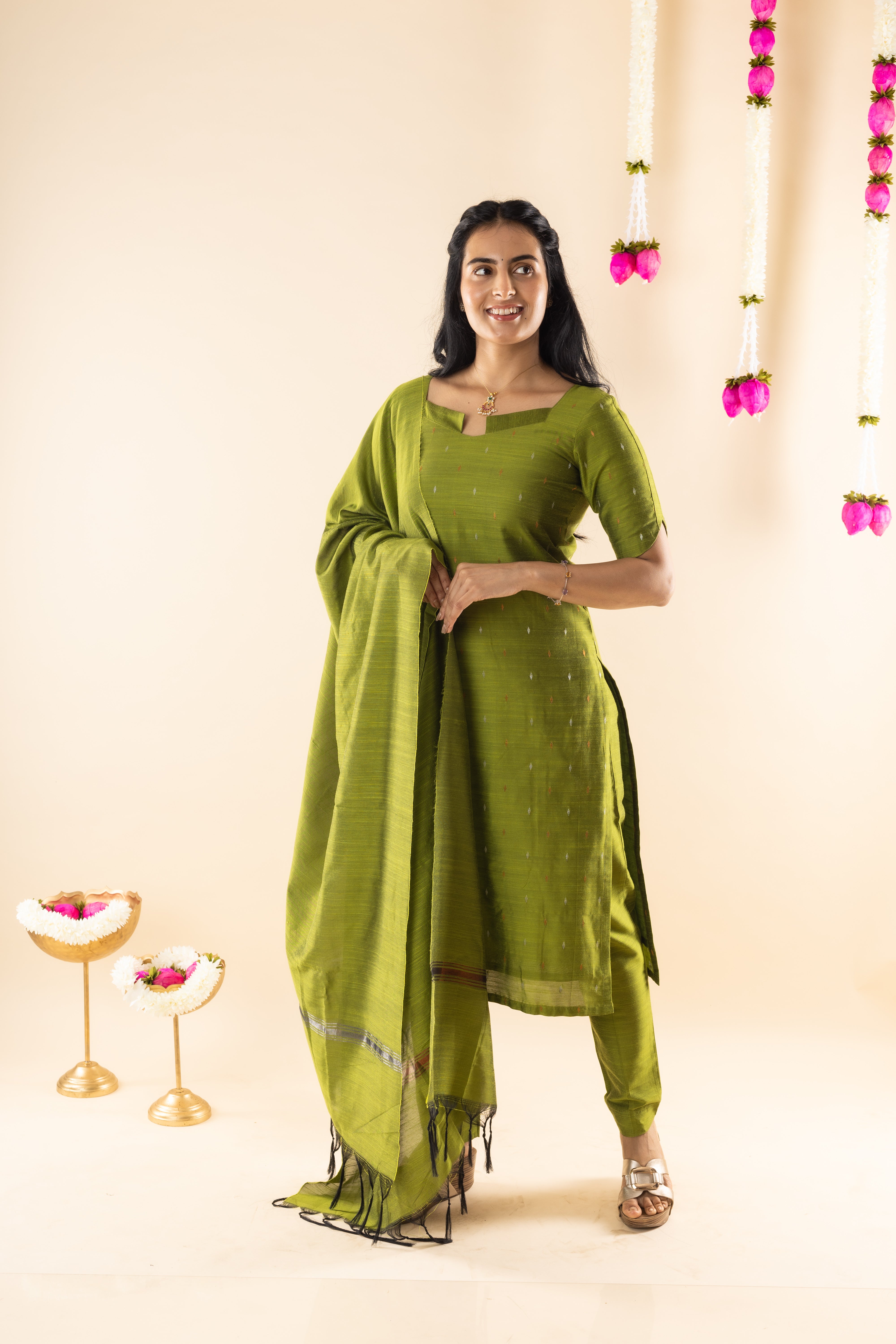 Pragya - Green Dupion Silk Kurta Set