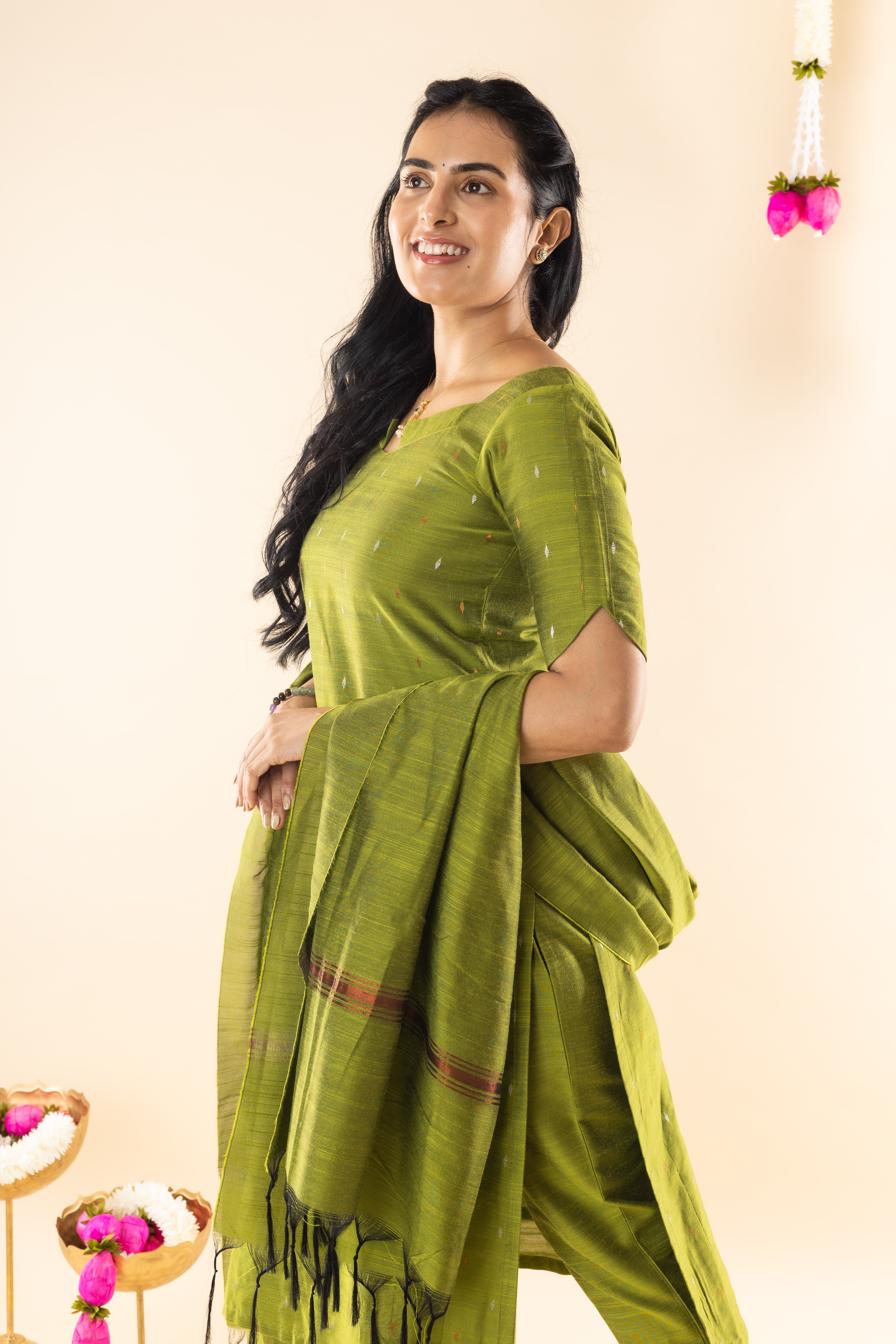 Pragya - Green Dupion Silk Kurta Set