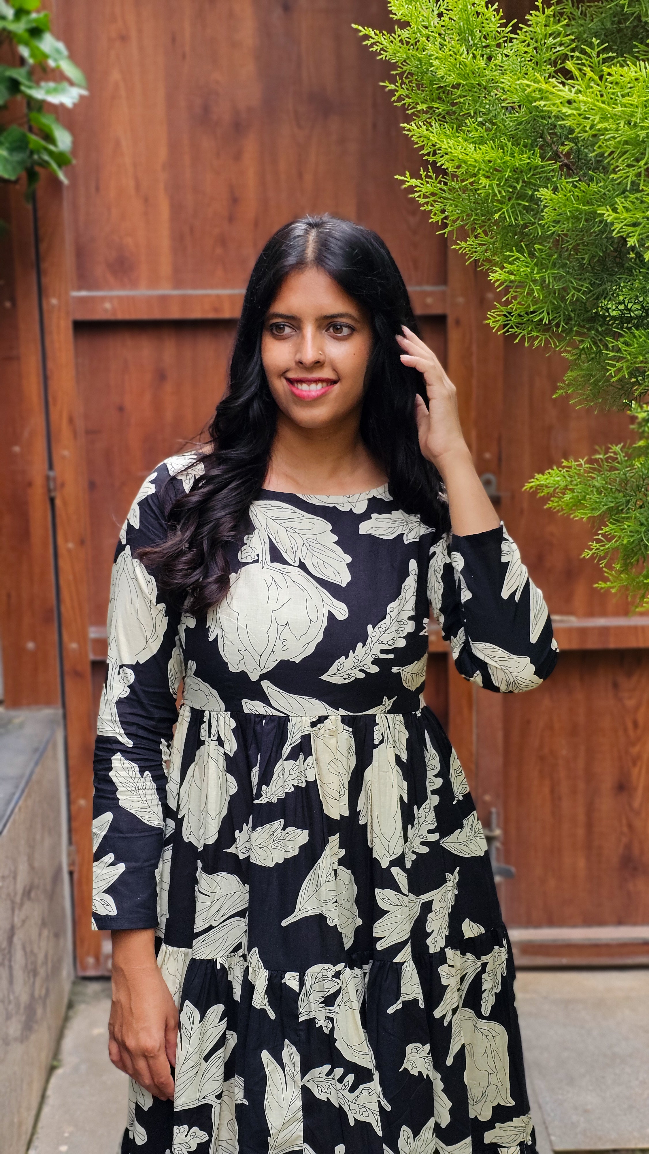Black Pearl - Black 3 Tier Cotton Dress