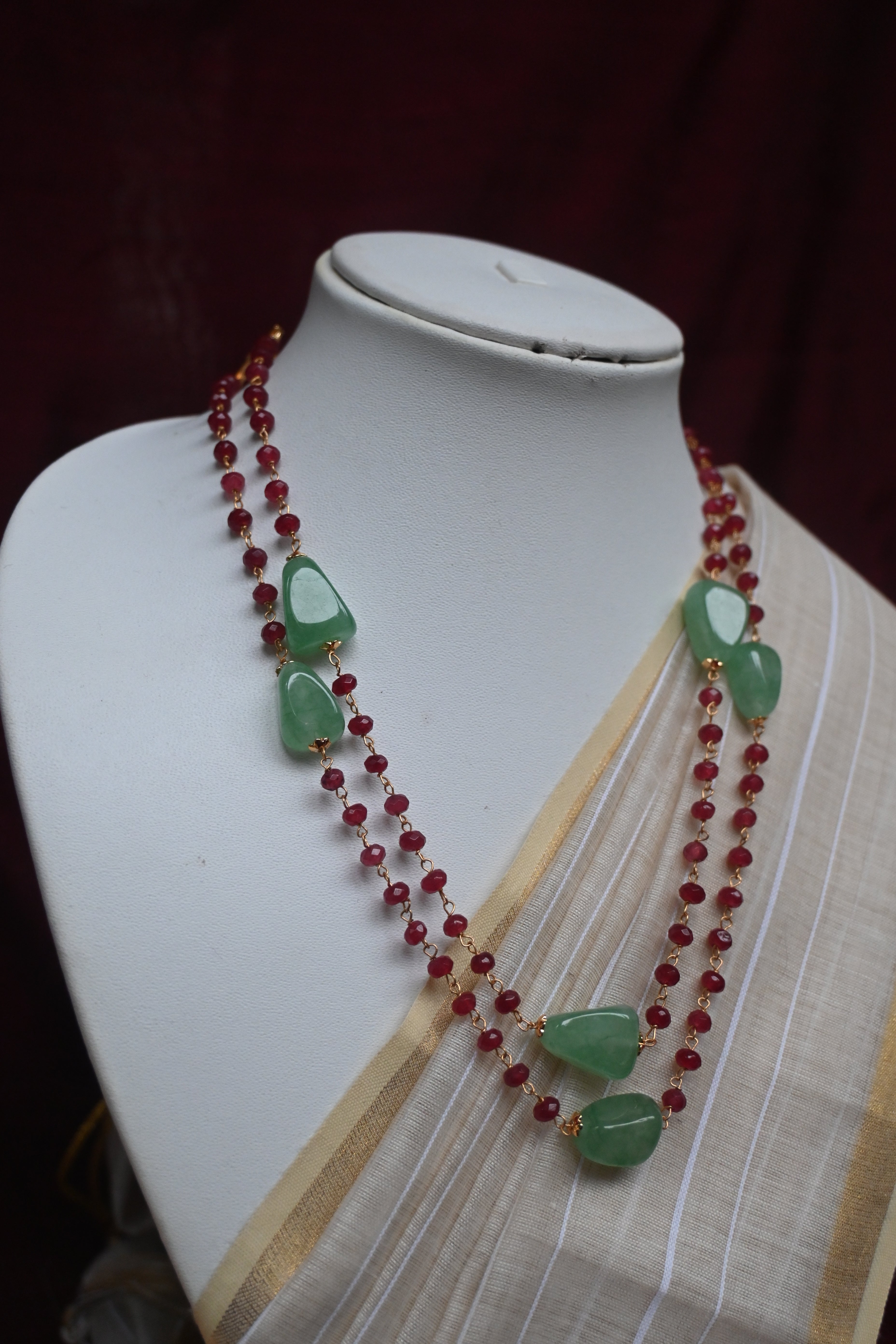 Vanya - Rich Red Beads With Soothing Green Stones
