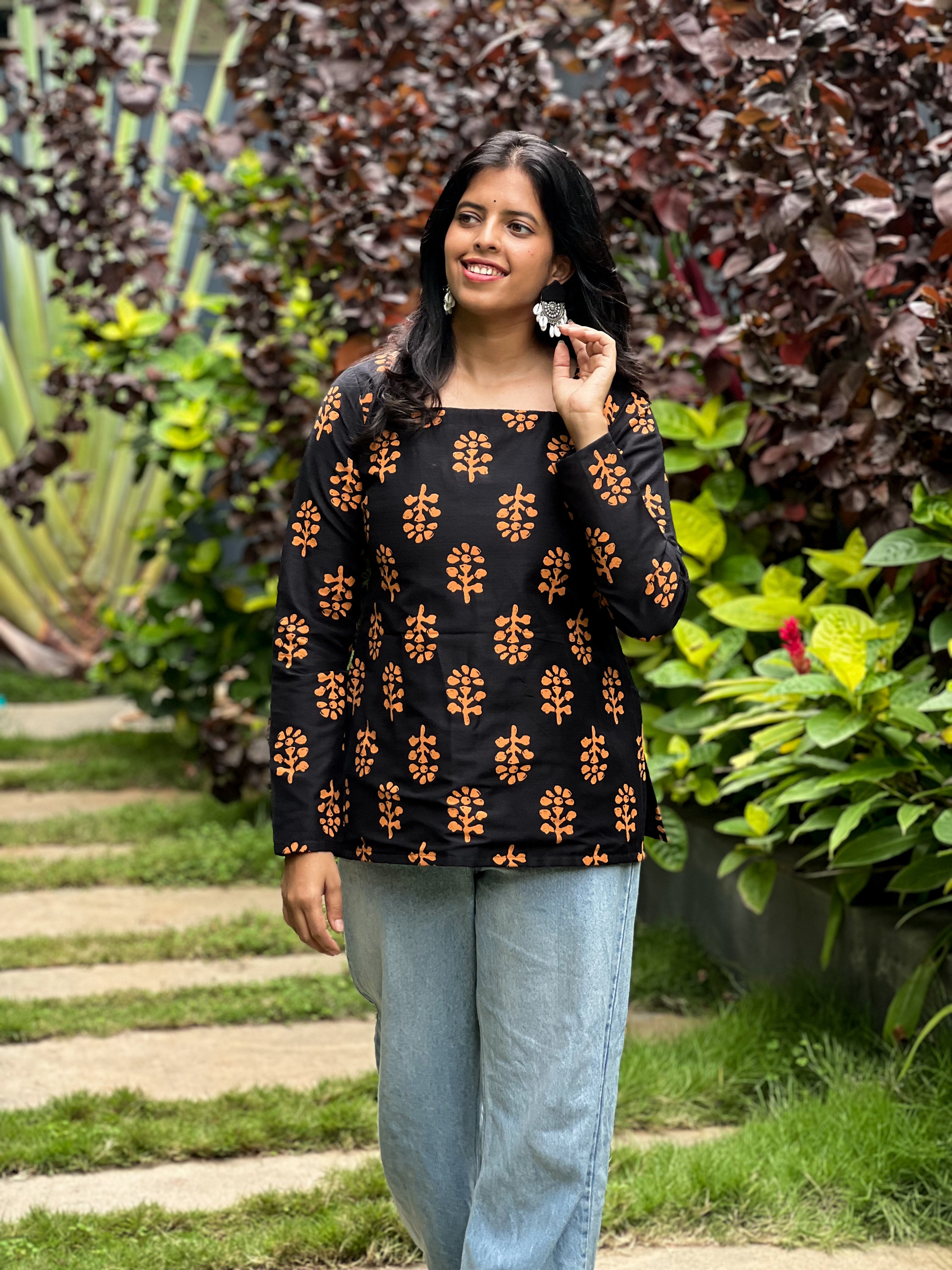 Angel Dust - Black Batik Print Cotton Silk Top