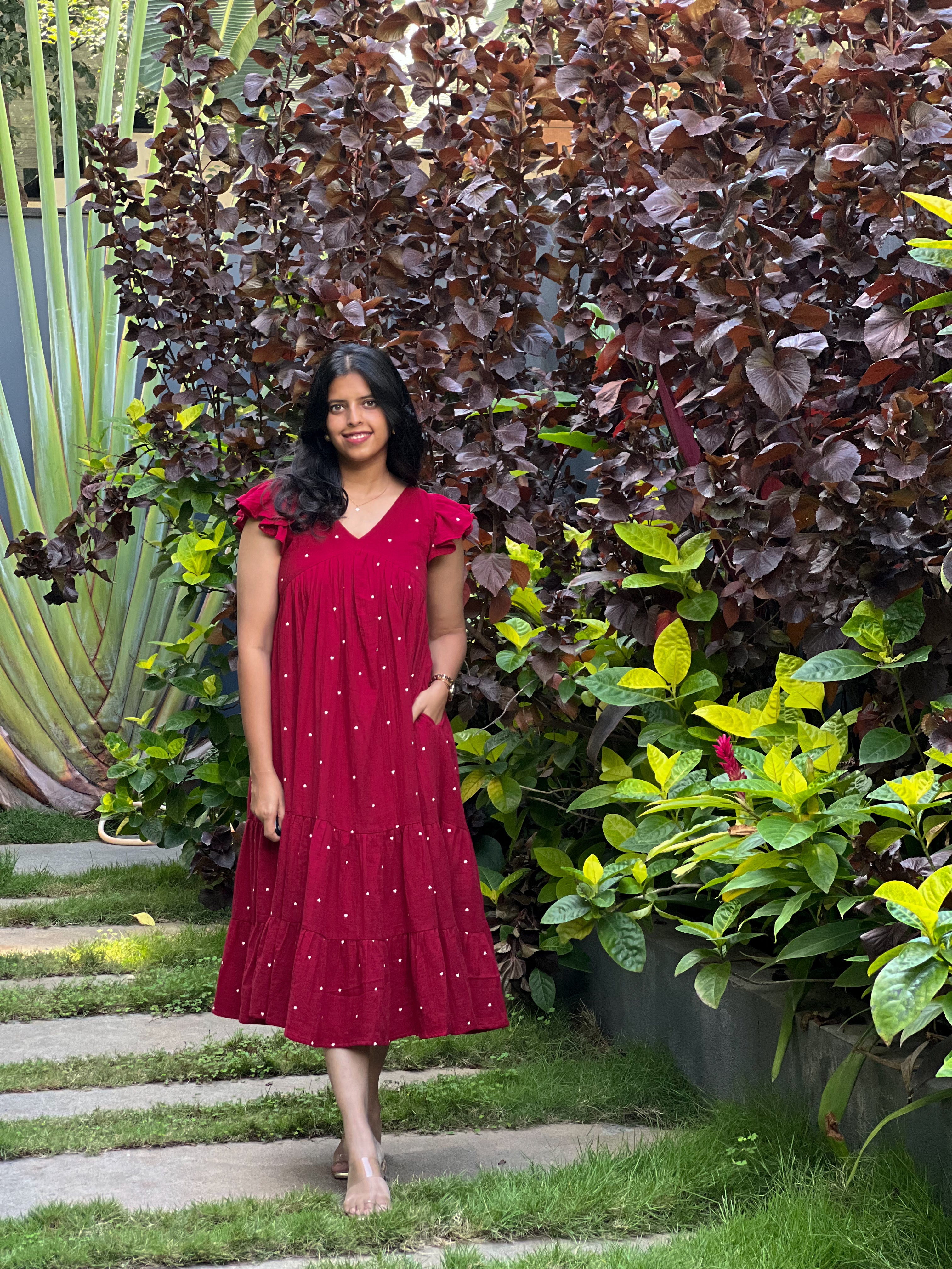 Angelisa - Red Cotton Heart Print Dress