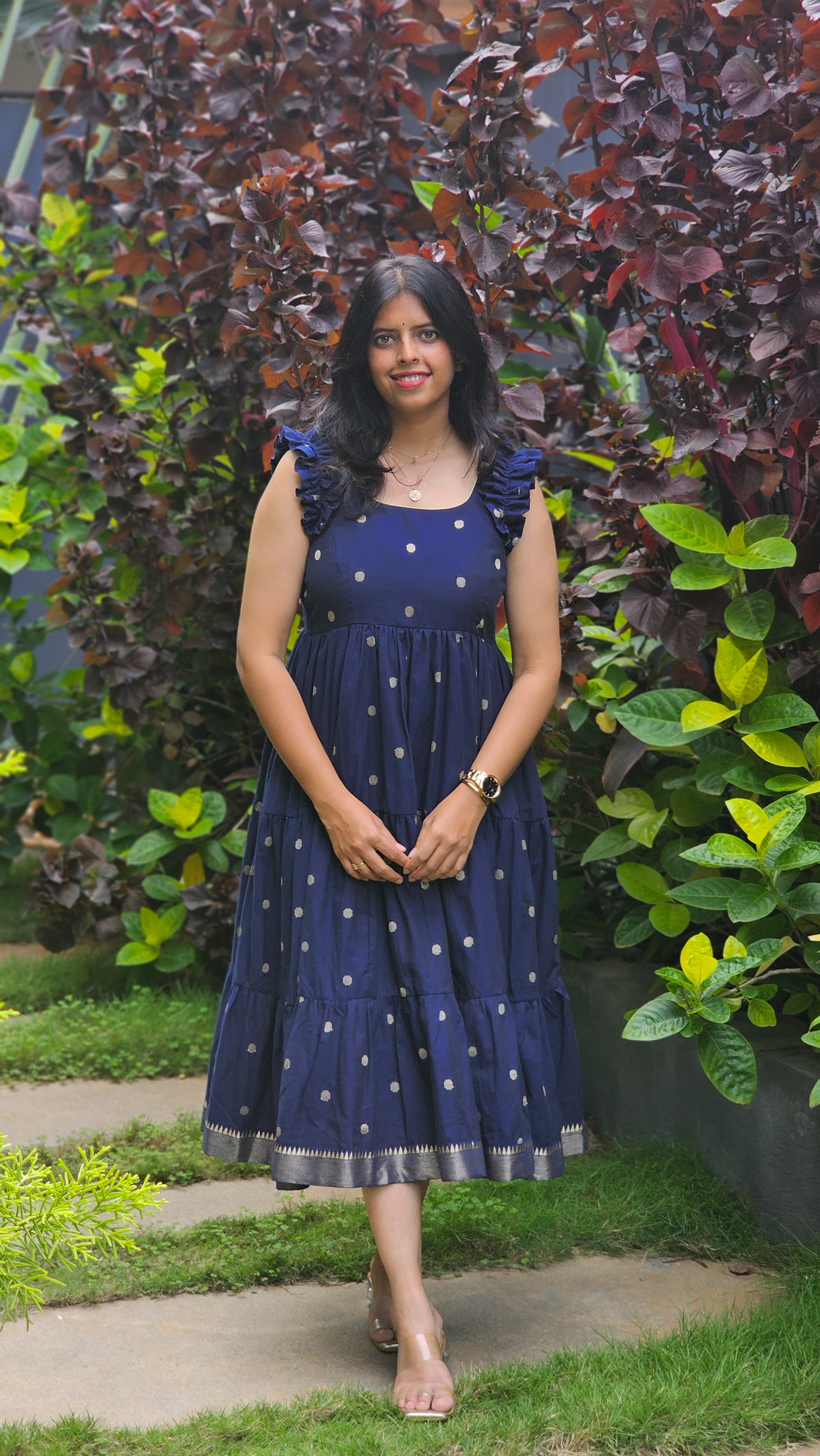Mayavi - Blue 3-Tier Handloom Cotton Dress