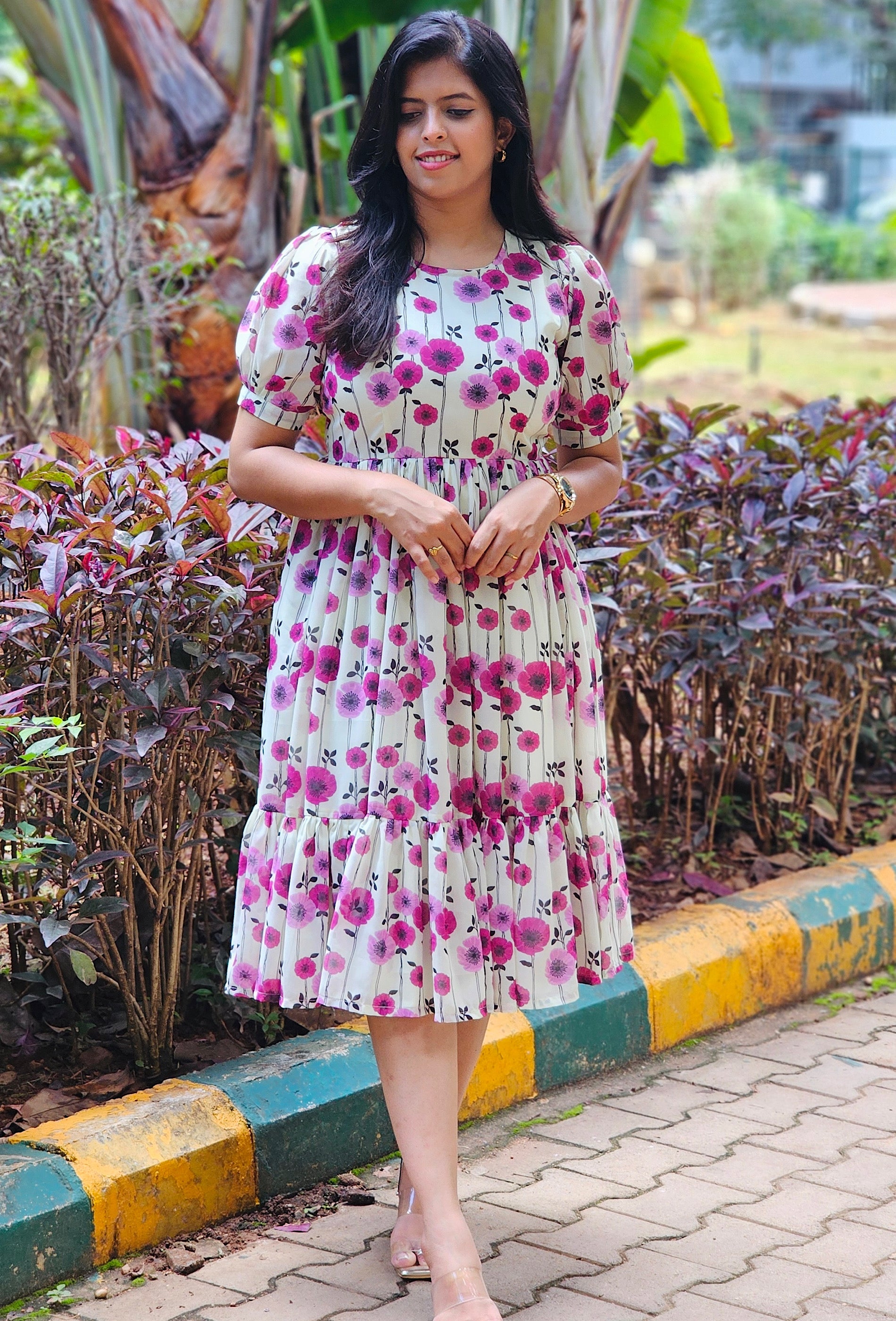 Pink floral printed dress - RD302