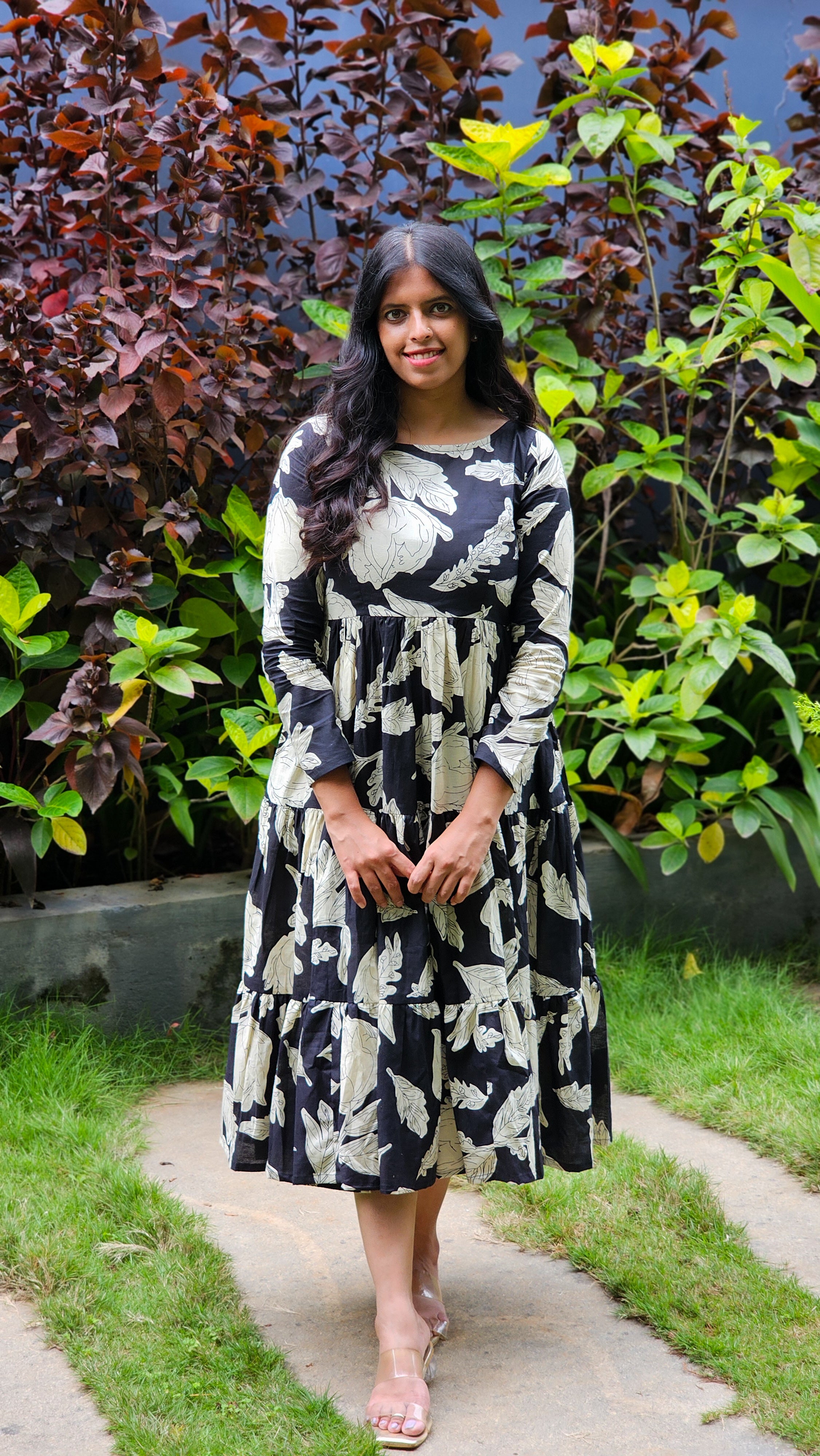 Black Pearl - Black 3 Tier Cotton Dress