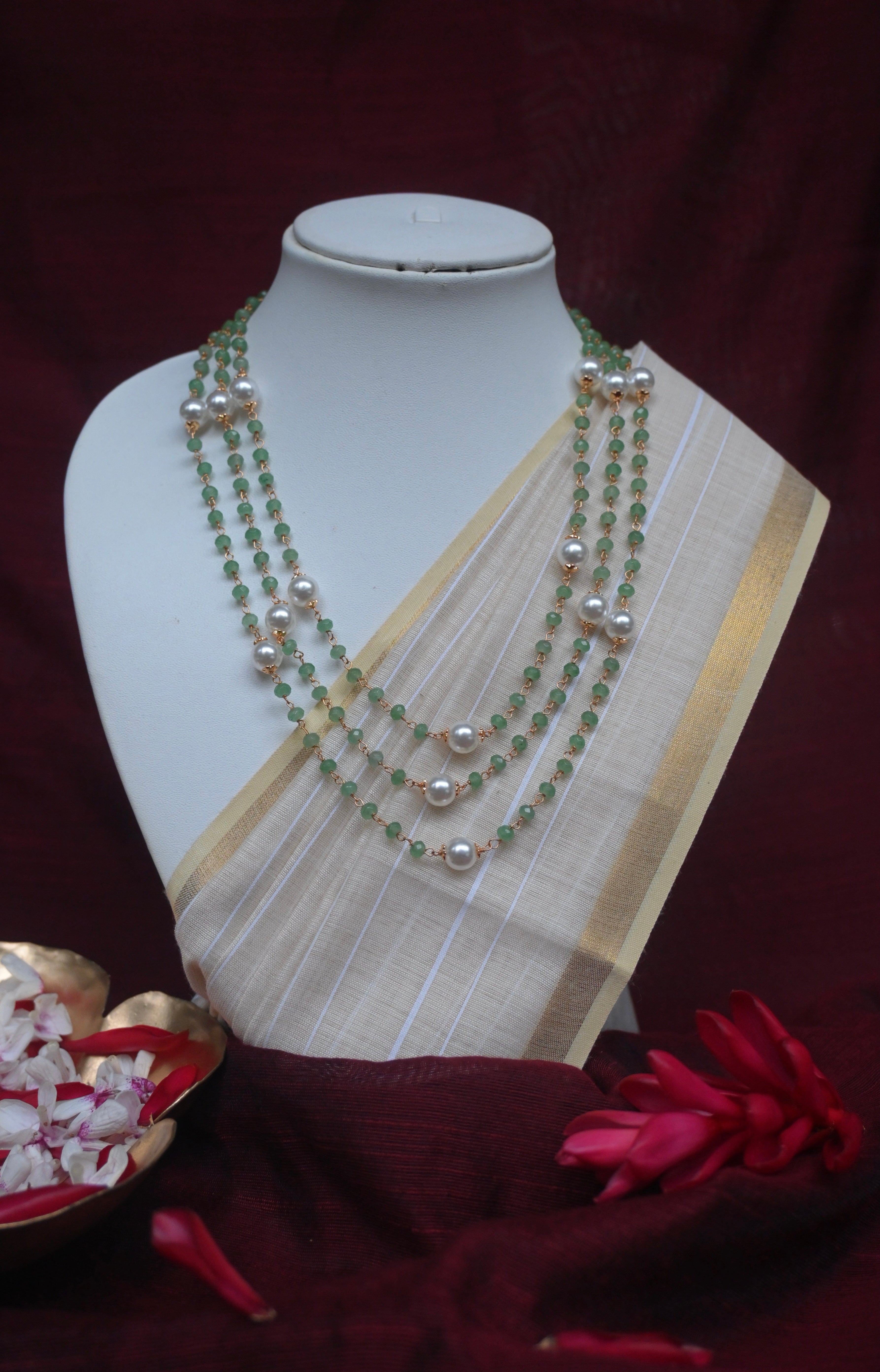 Sumedha - Three Layer Green Crystal Chain